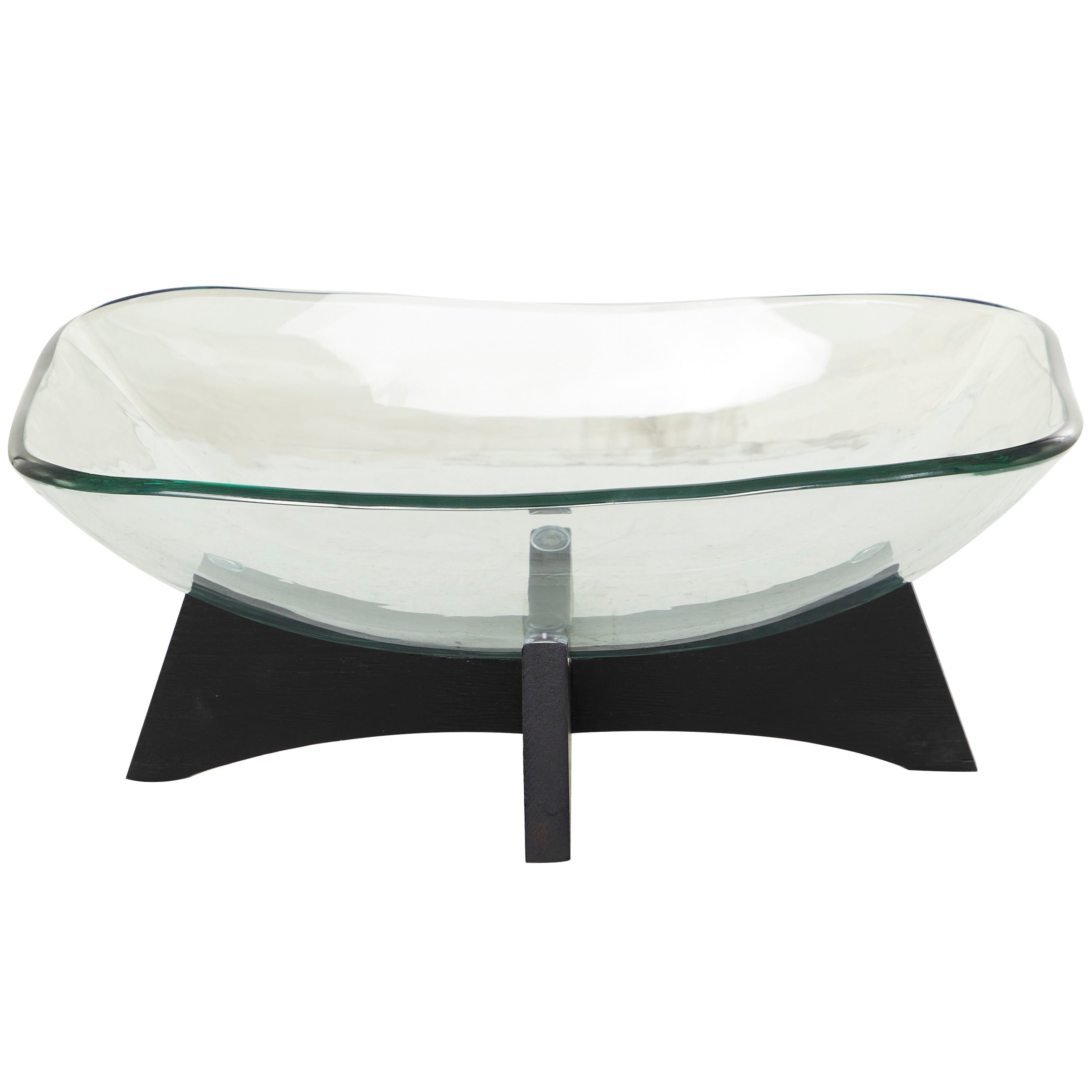 Clear Glass Kitchen Serving Bowl with Black Wooden Stand