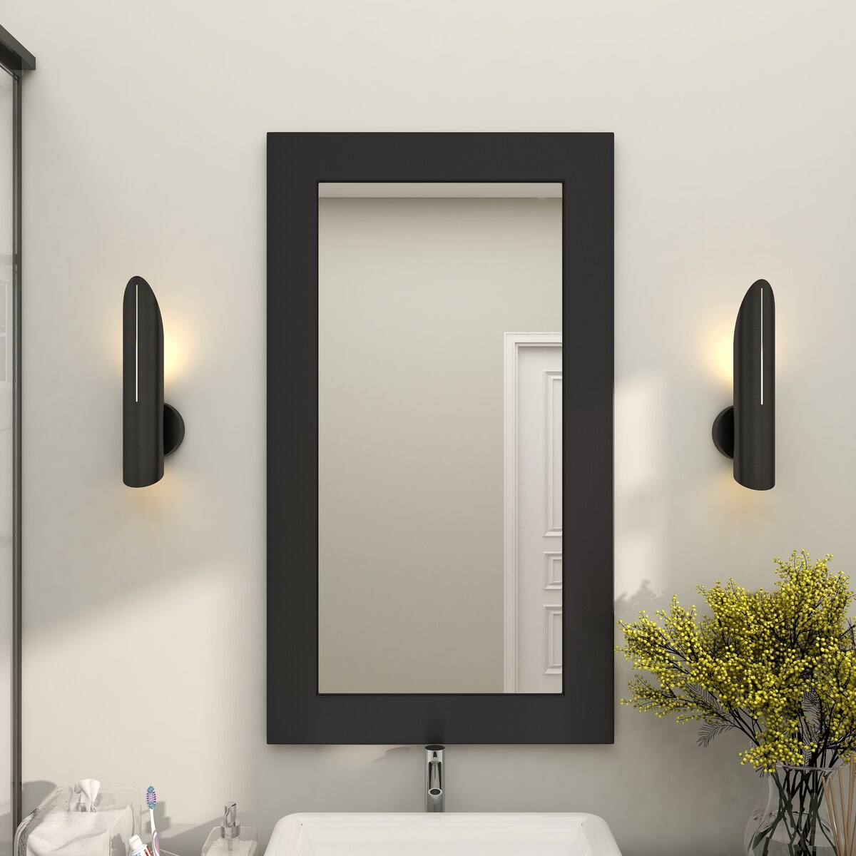 Wooden Rectangular Minimalistic Room Wall Mirror - White or Black - Roche River Decor