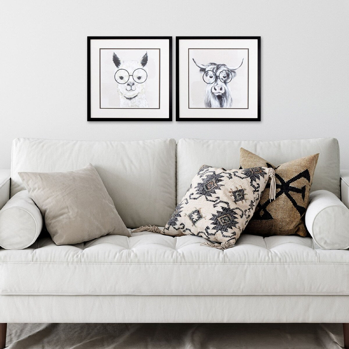 Llama Cow Glasses S/2 Framed Art Under glass