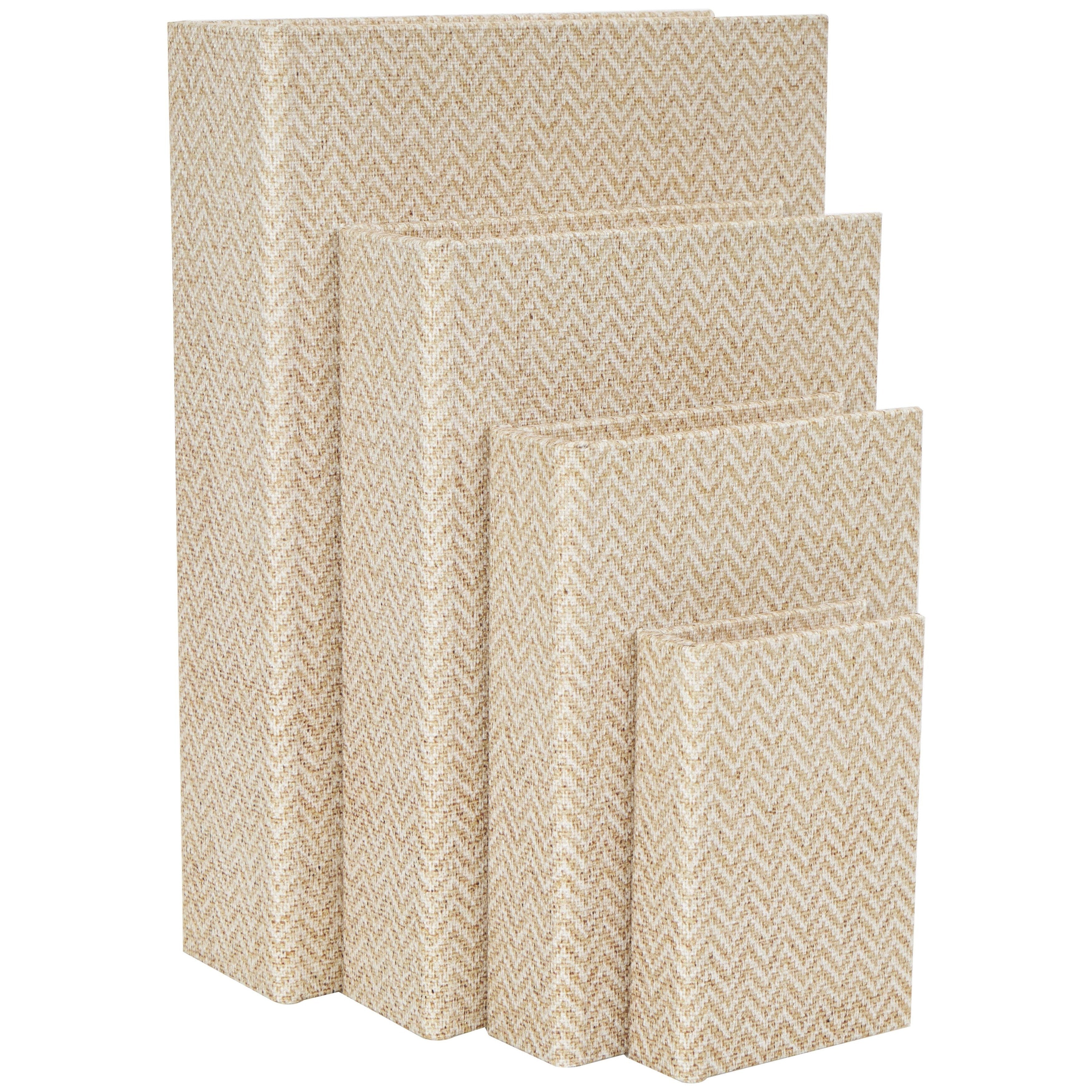 Linen Leather or Wooden Fabric Storage Book Decorative Box - Set of 3 or 4 Multi Colored - Roche River Decor