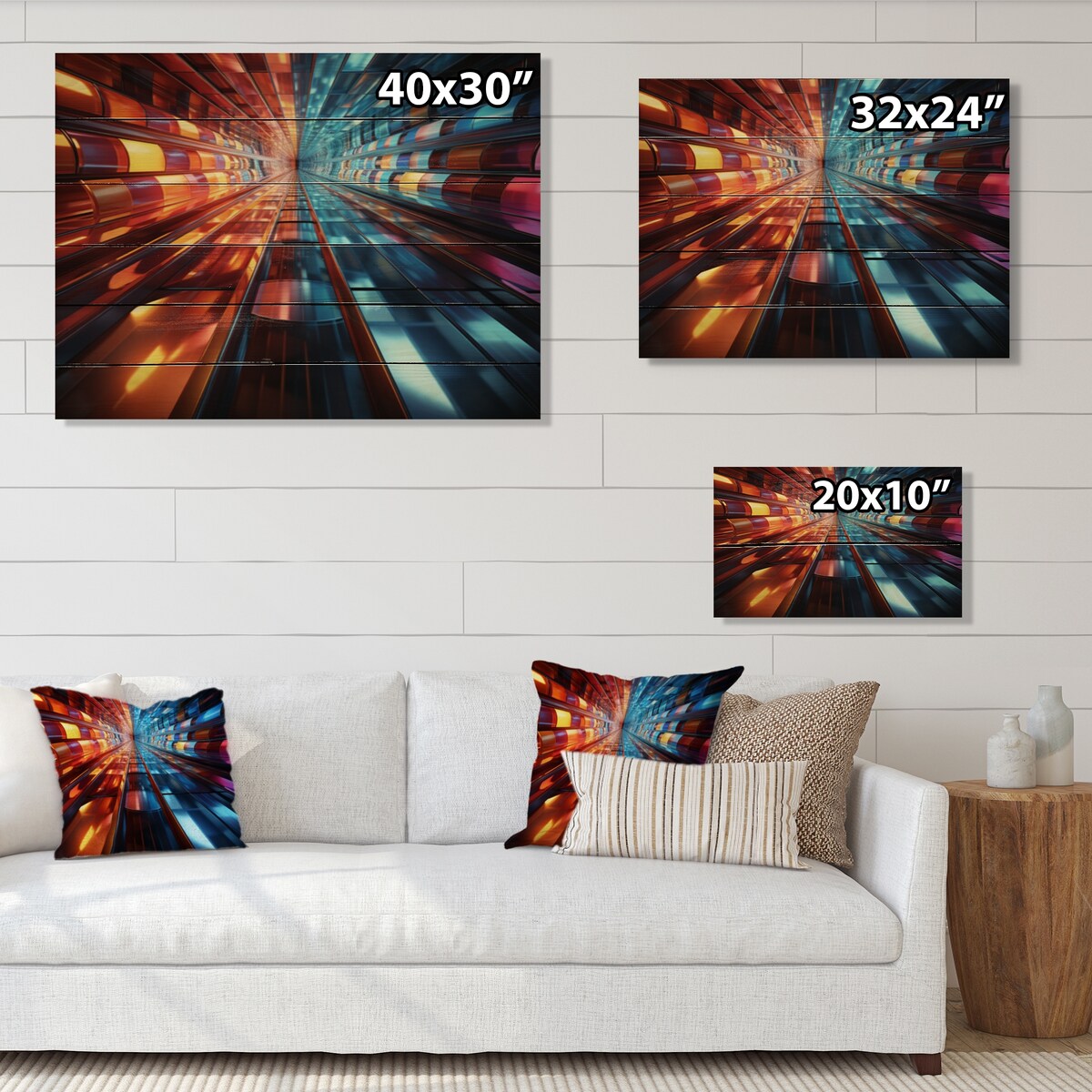 Designart Colorful Tunnel Abstract Dimensions Bold Abstract Print on Natural Pine Wood