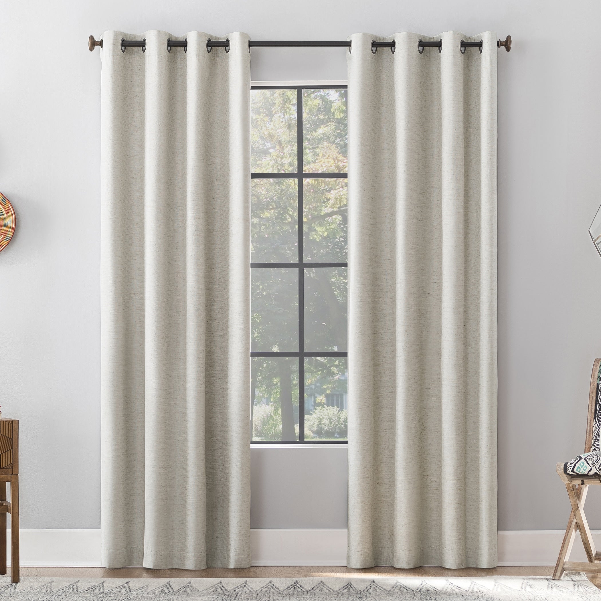 Archaeo Textured Linen Blend Total Blackout Grommet Top Curtain, Single Panel