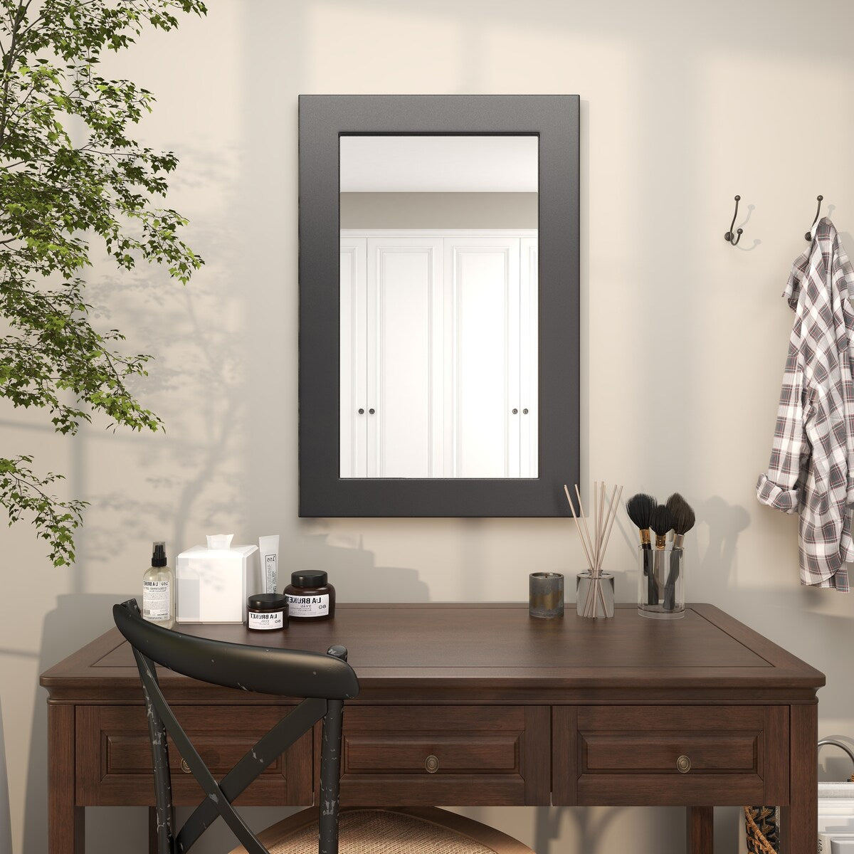 Wooden Rectangular Minimalistic Room Wall Mirror - White or Black - Roche River Decor