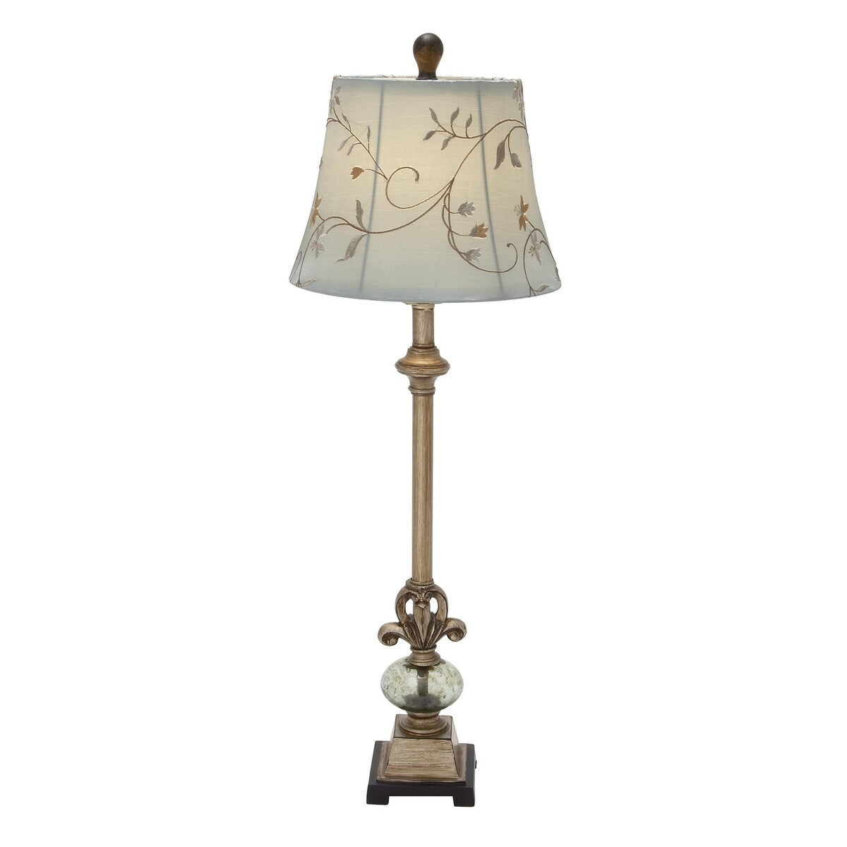 Polystone Floral Antique Style Room Buffet Lamp with Tapered Shade - Brass - Roche River Decor