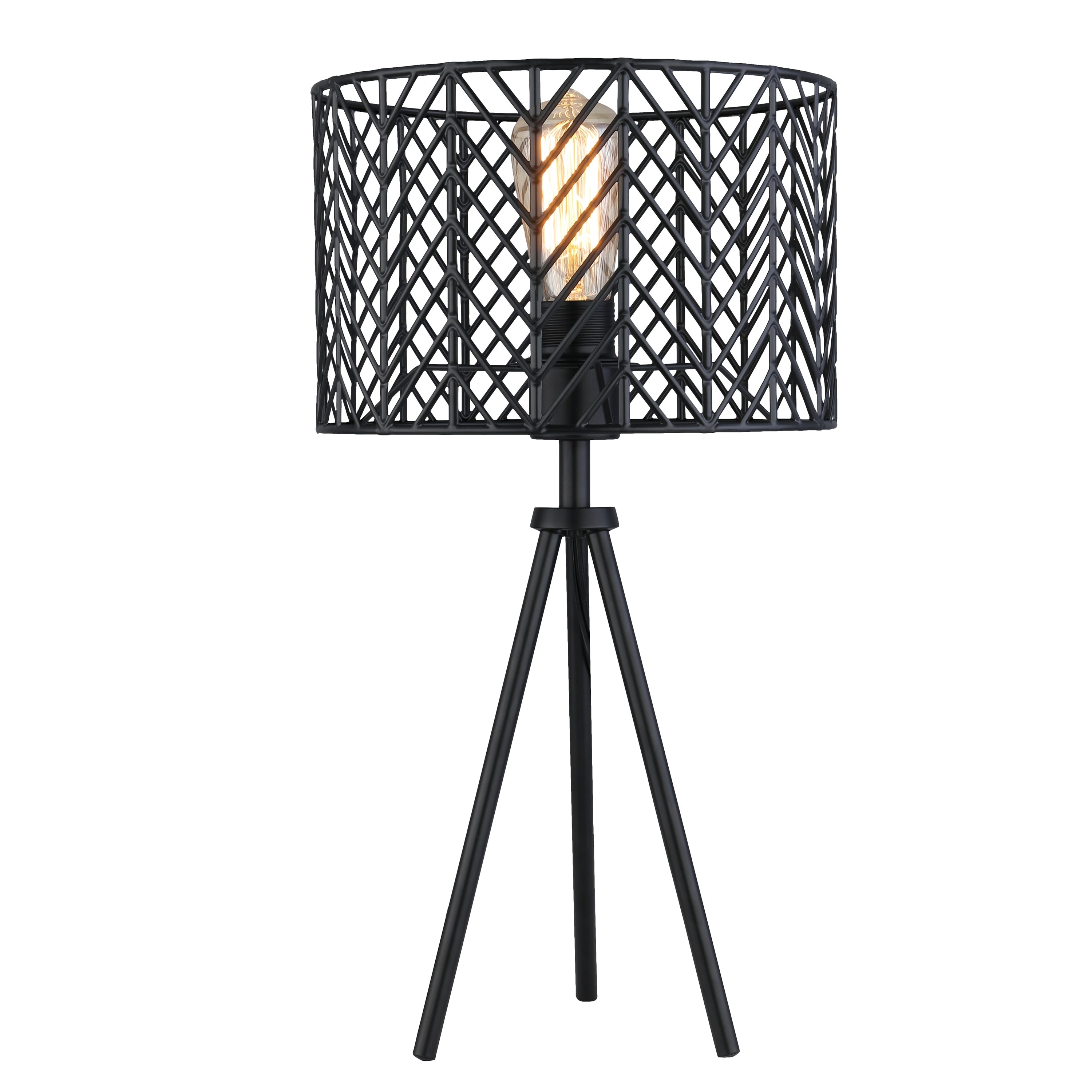 Roisin River of Goods Black Metal Cage-Shade 18.5-Inch Tripod-Base Accent Lamp - 10.125 x 10.125 x 18.5