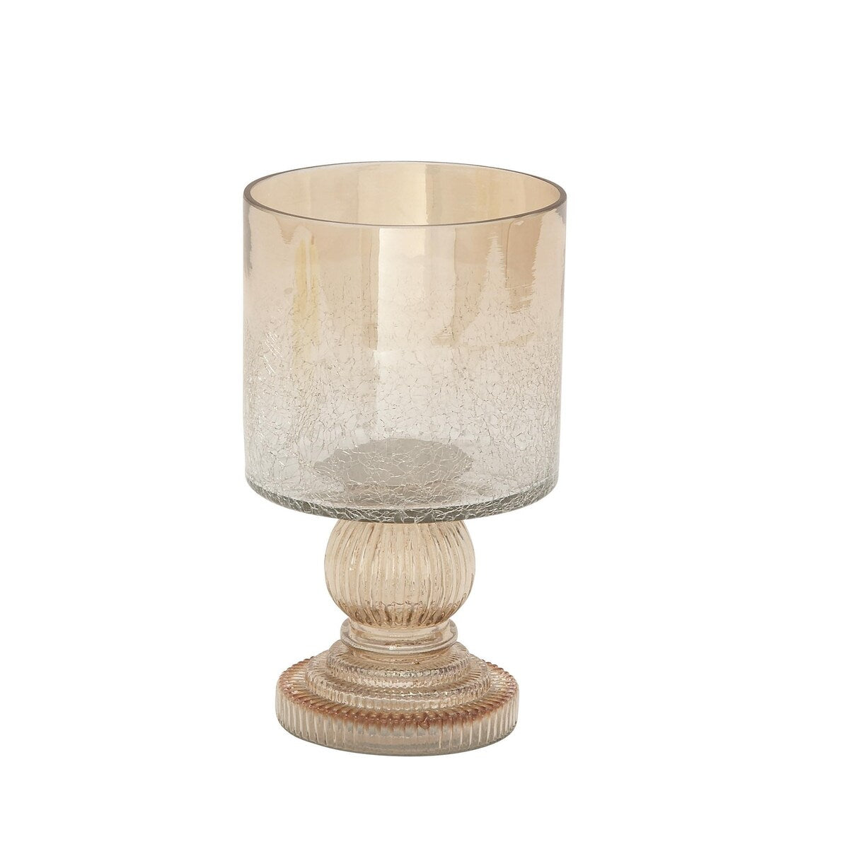 Glass Handmade Turned Style Pillar Hurricane Lamp with Smoked Glass Finish - Brass, Black, Gold, Brown - Roche River Decor