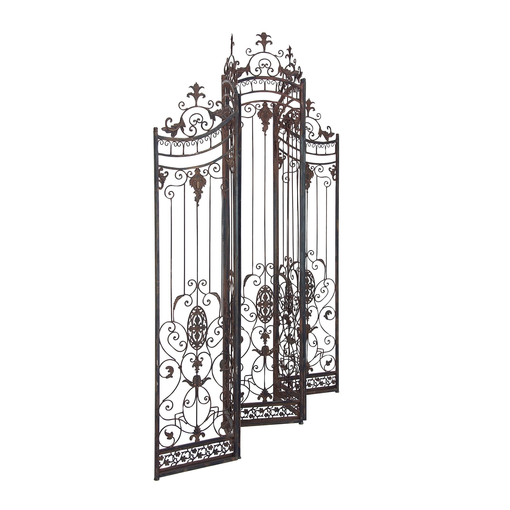 Metal Hinged Foldable Arched Partition 5 Panel Room Divider Screen with Relief Acanthus Design - Bronze - Roche River Decor