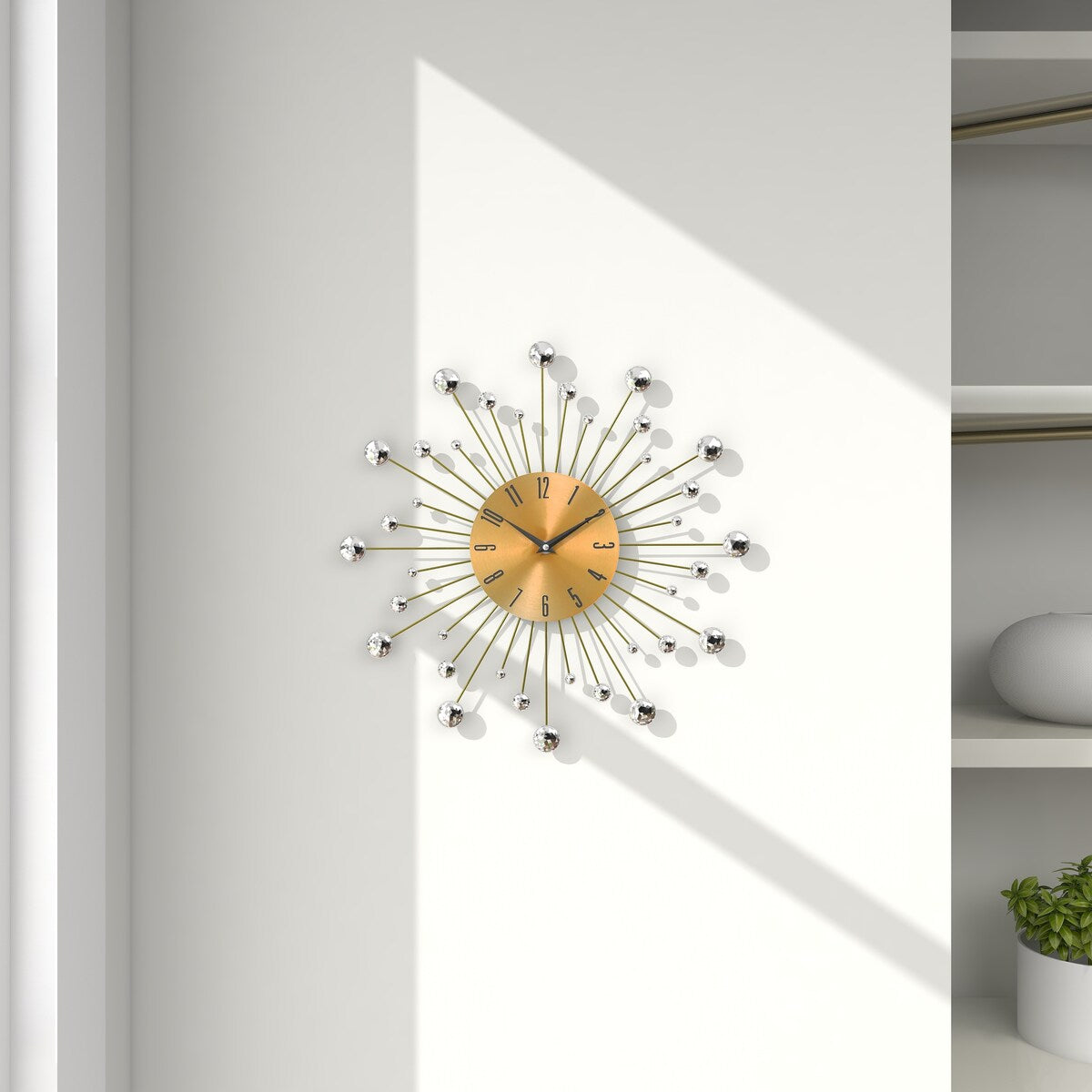 Metal Starburst Decorative Wall Clock with Crystal Accents - Gold, Brown, Silver, Copper - Roche River Decor