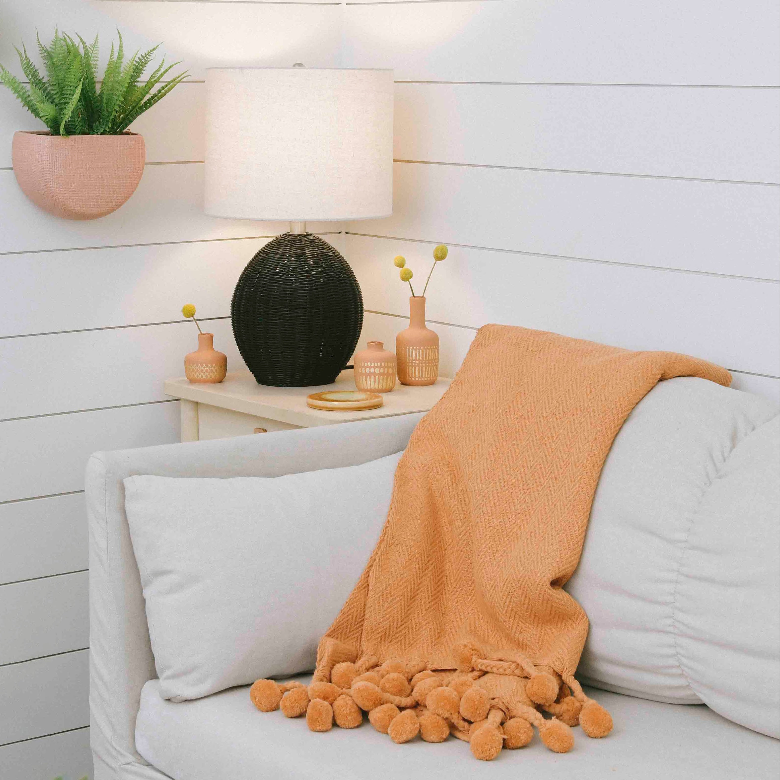 Woven Cotton Pom Pom Throw