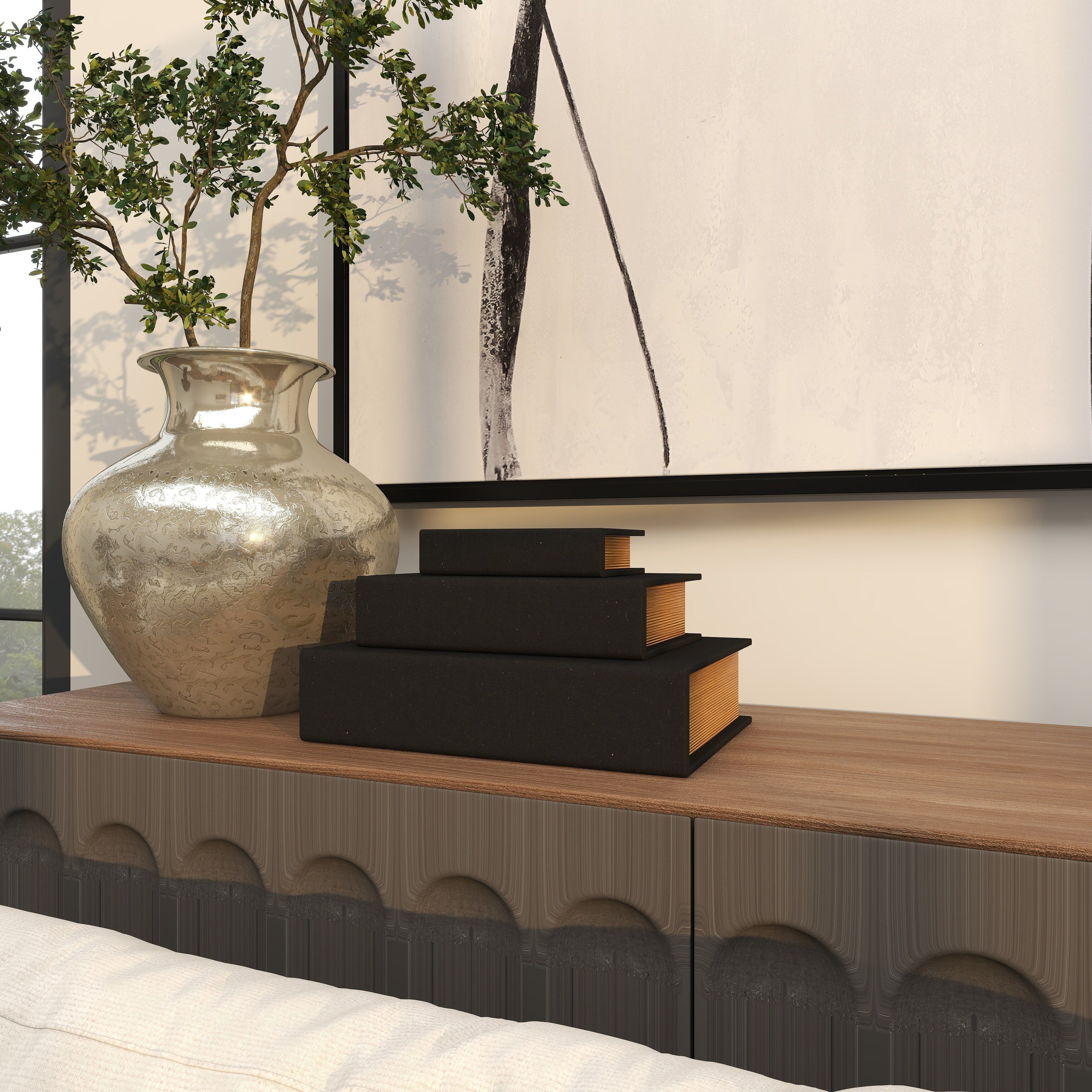 Linen Leather or Wooden Fabric Storage Book Decorative Box - Set of 3 or 4 Multi Colored - Roche River Decor