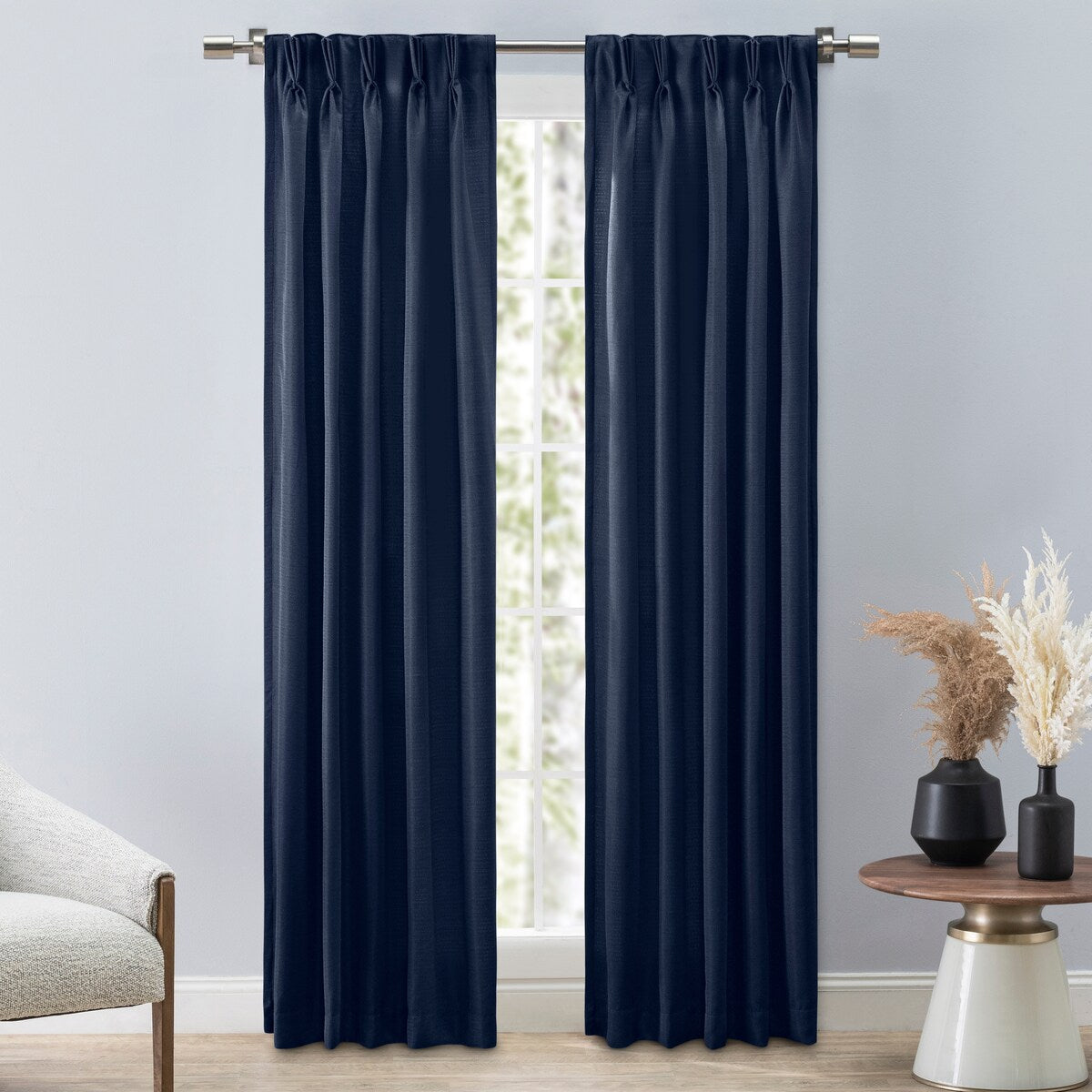 GrassclothPremium Sheen Pinch Pleat W Back Tab Curtain Pair