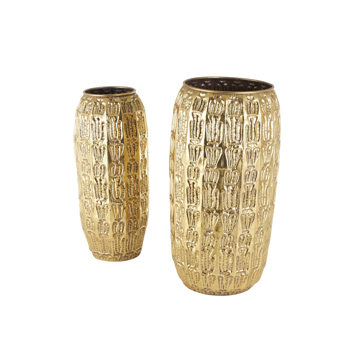 Metal Tall Decorative Vase with Grooved Patterns - Set of 2 Gold - Roche River Decor