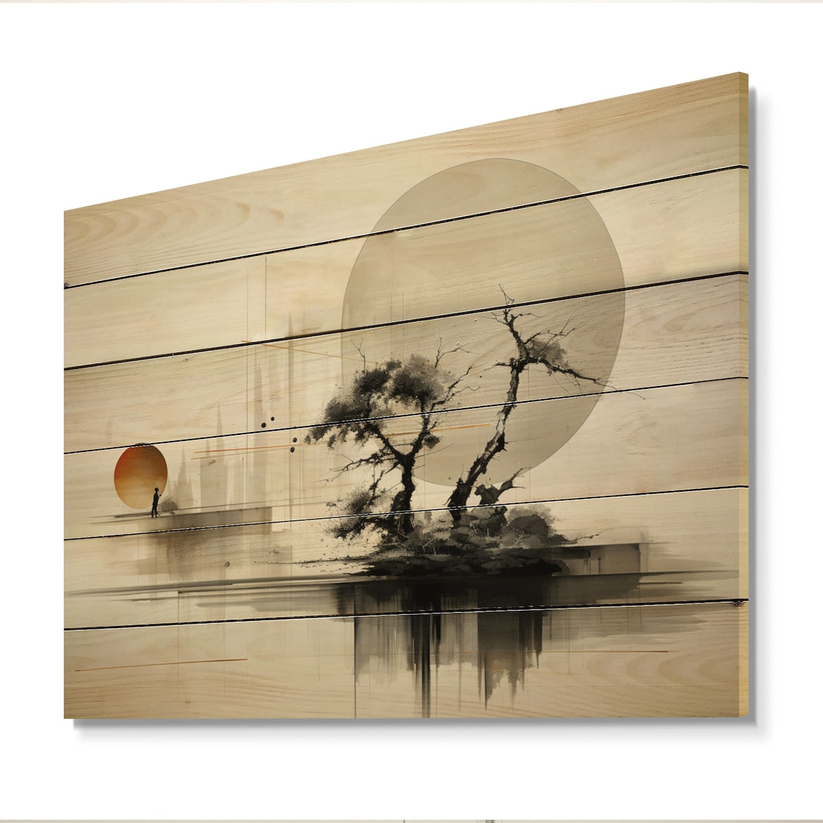 Designart Asian Art Sumie Zen I Asian Print on Natural Pine Wood
