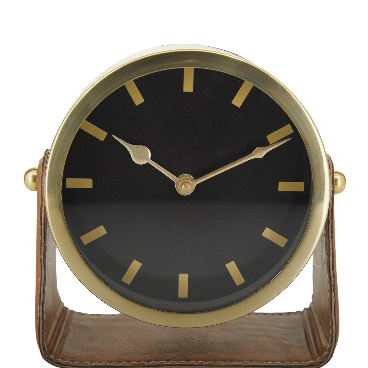 Stainless Steel Metal Decorative Clock with Leather Stand - Silver or Gold - Roche River Decor