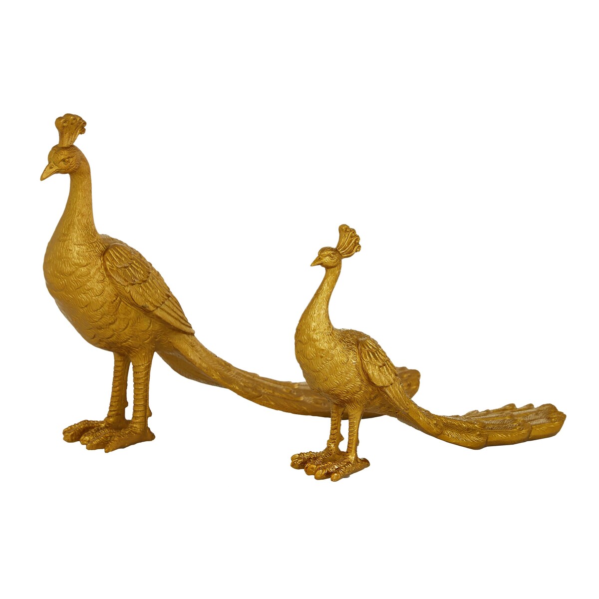 Polystone Peacock Decorative Sculpture - Set of 2 Gold - Roche River Decor