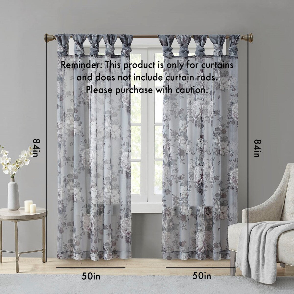 Rod Pocket and Back Tab Voile Sheer Curtain