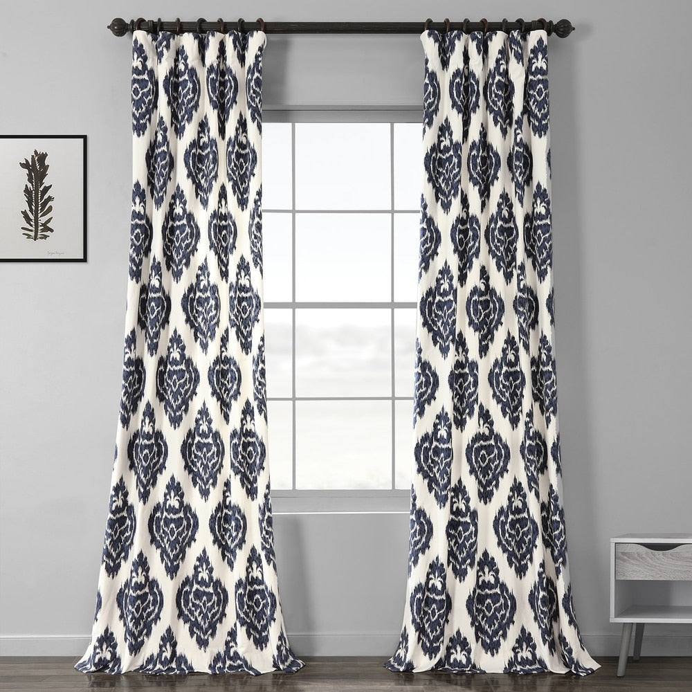 Exclusive Fabrics Ikat Black Printed Cotton Single Curtain (1 Panel)