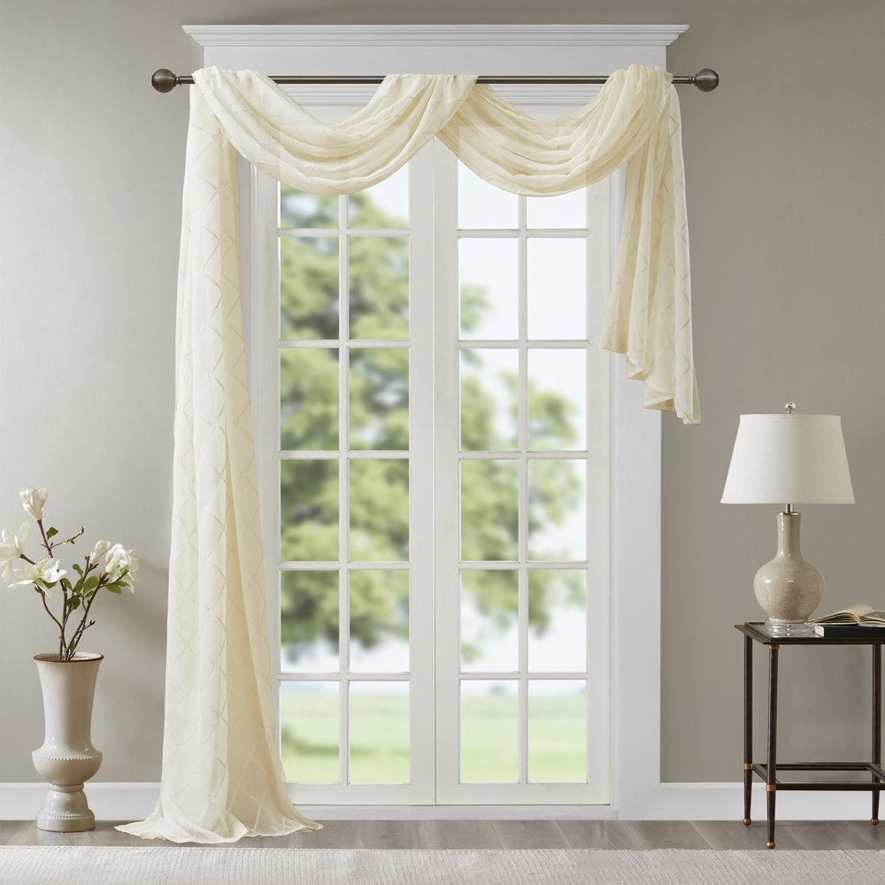 Madison Park Iris Diamond Sheer Embroidered Window Curtain Scarf