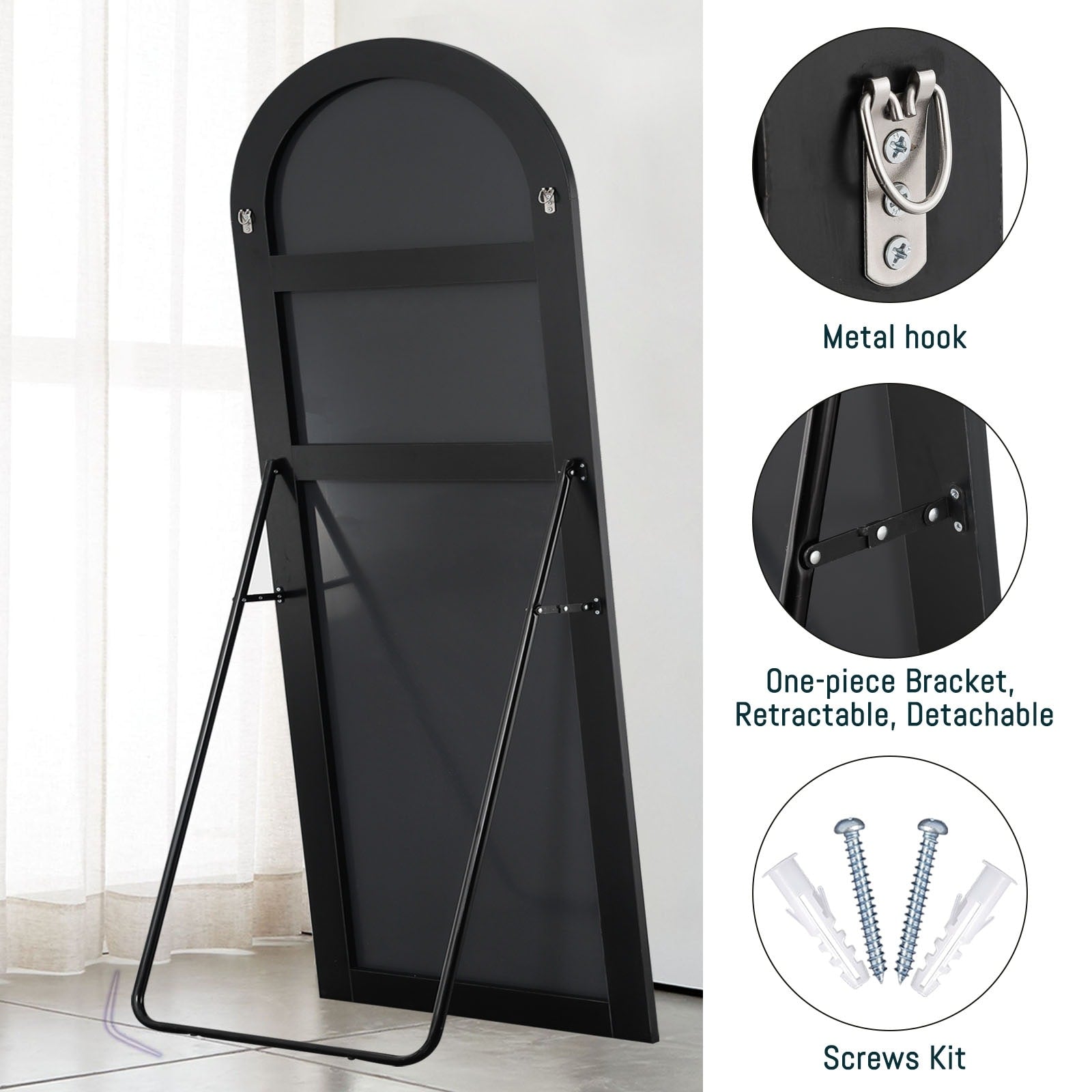 Arch-Crowned Full-Length Mirror with Solid Wood Frame