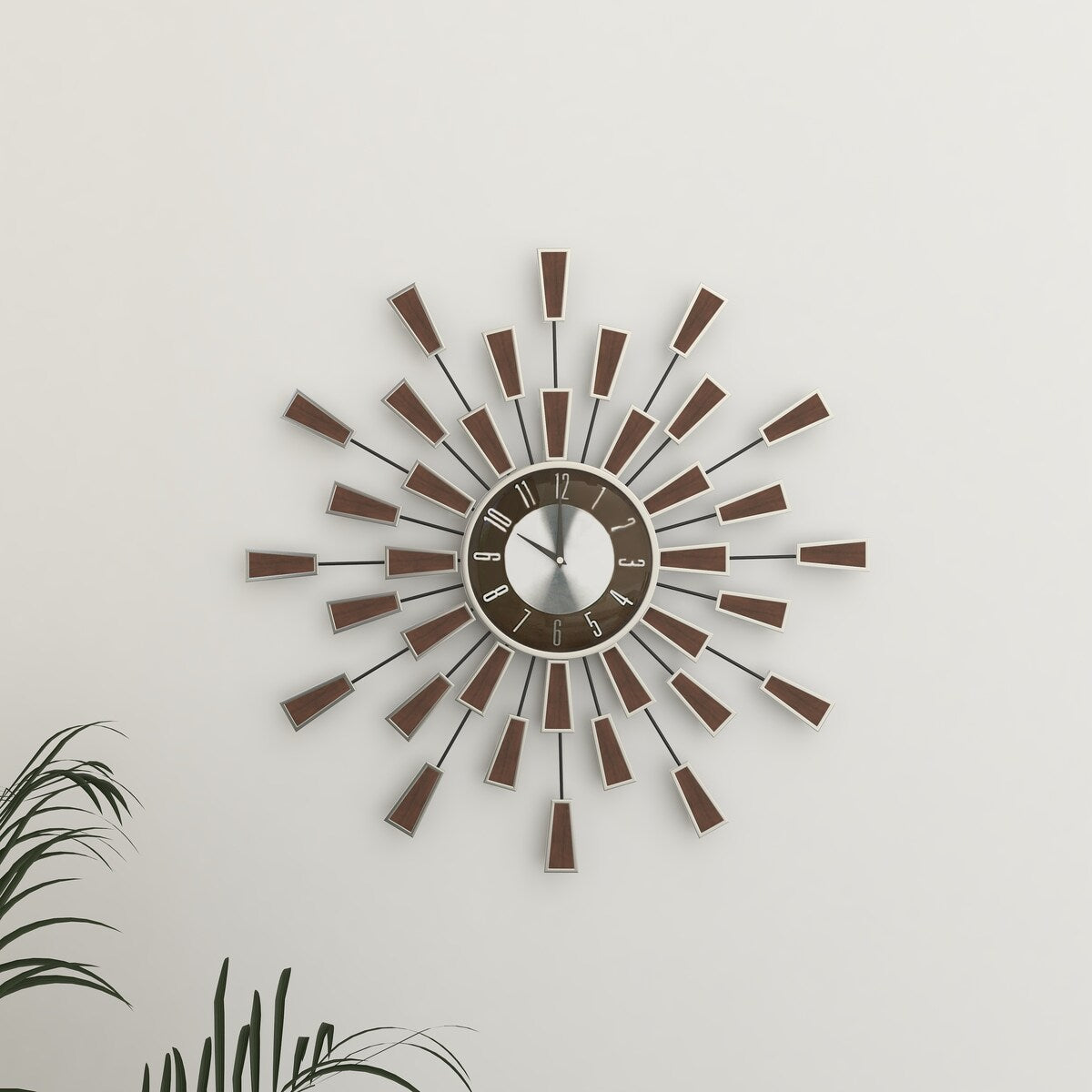 Metal Starburst Decorative Wall Clock with Crystal Accents - Gold, Brown, Silver, Copper - Roche River Decor