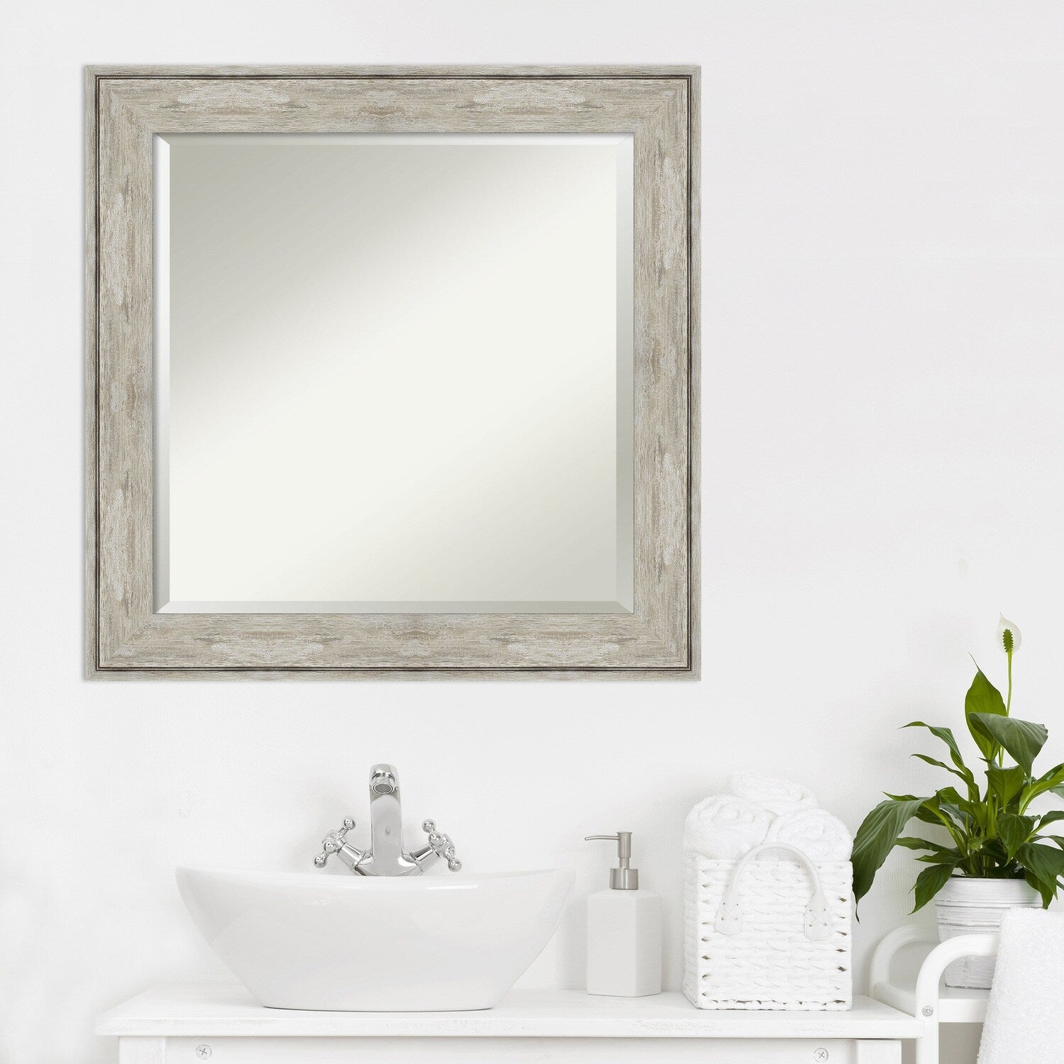 Beveled Bathroom Wall Mirror - Crackled Metallic Frame