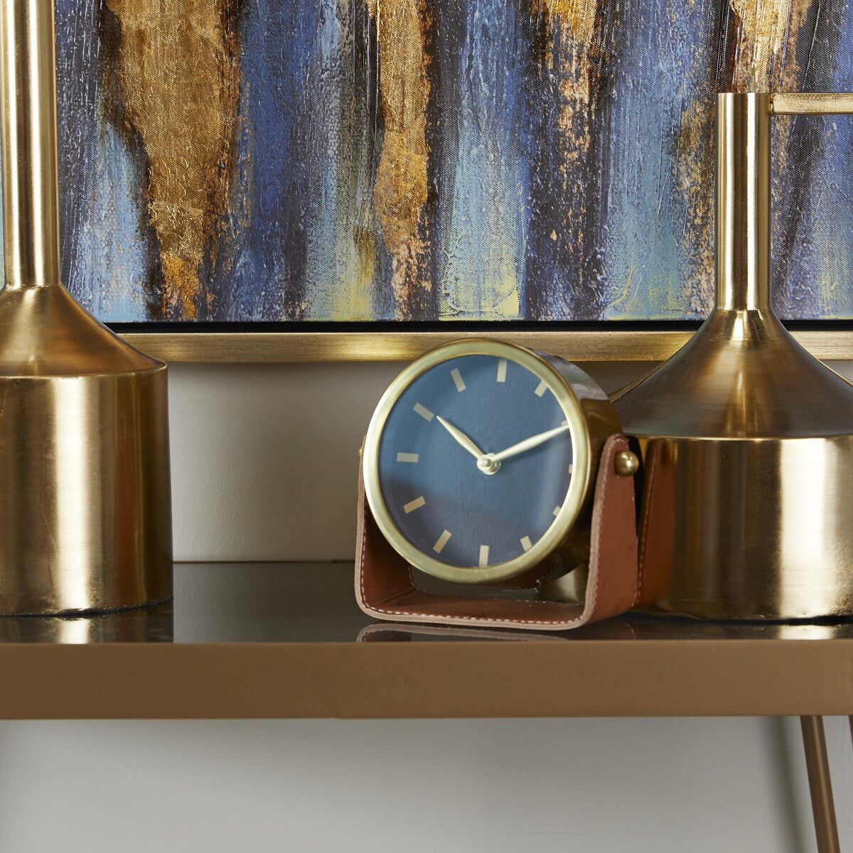 Stainless Steel Metal Decorative Clock with Leather Stand - Silver or Gold - Roche River Decor