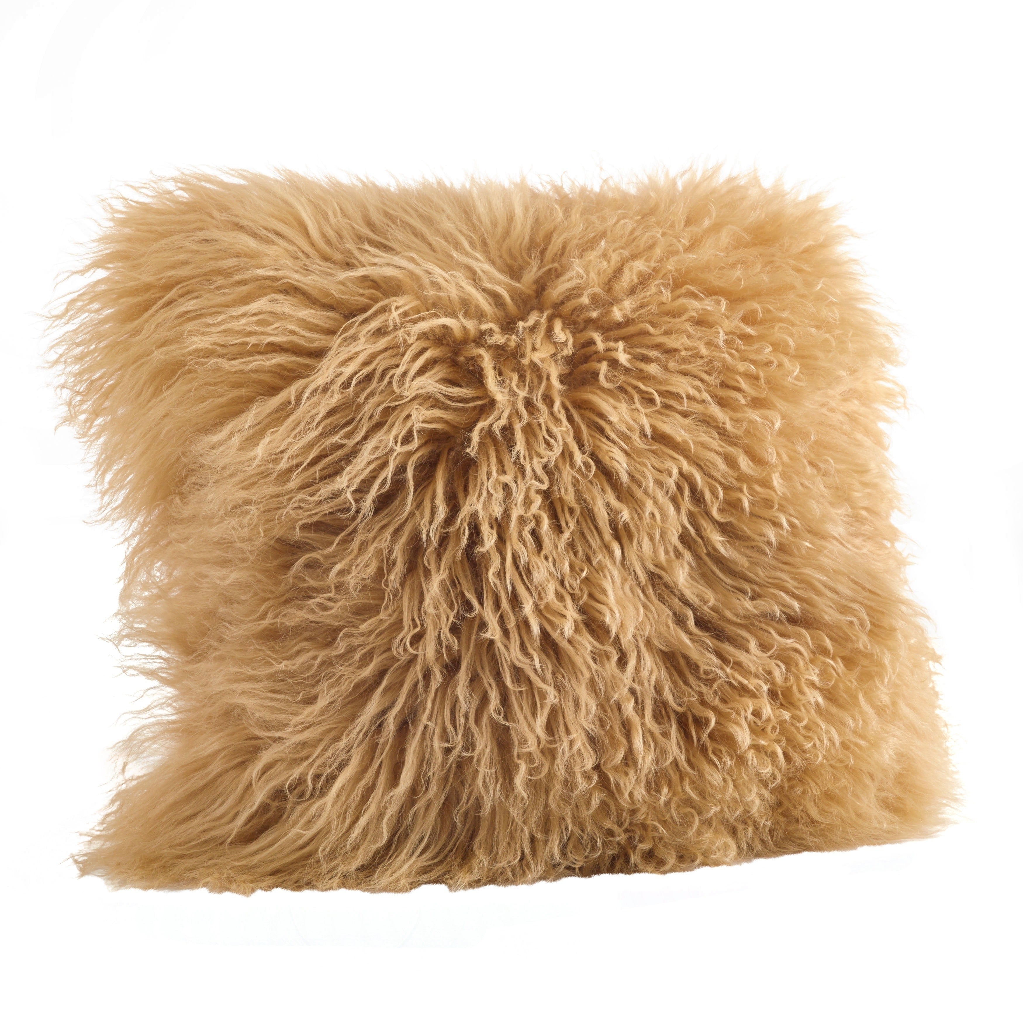 Wool Mongolian Lamb Fur Decorative Throw Pillow