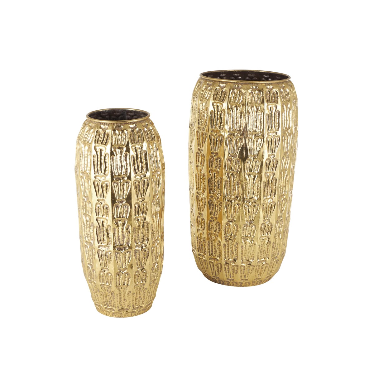 Metal Tall Decorative Vase with Grooved Patterns - Set of 2 Gold - Roche River Decor