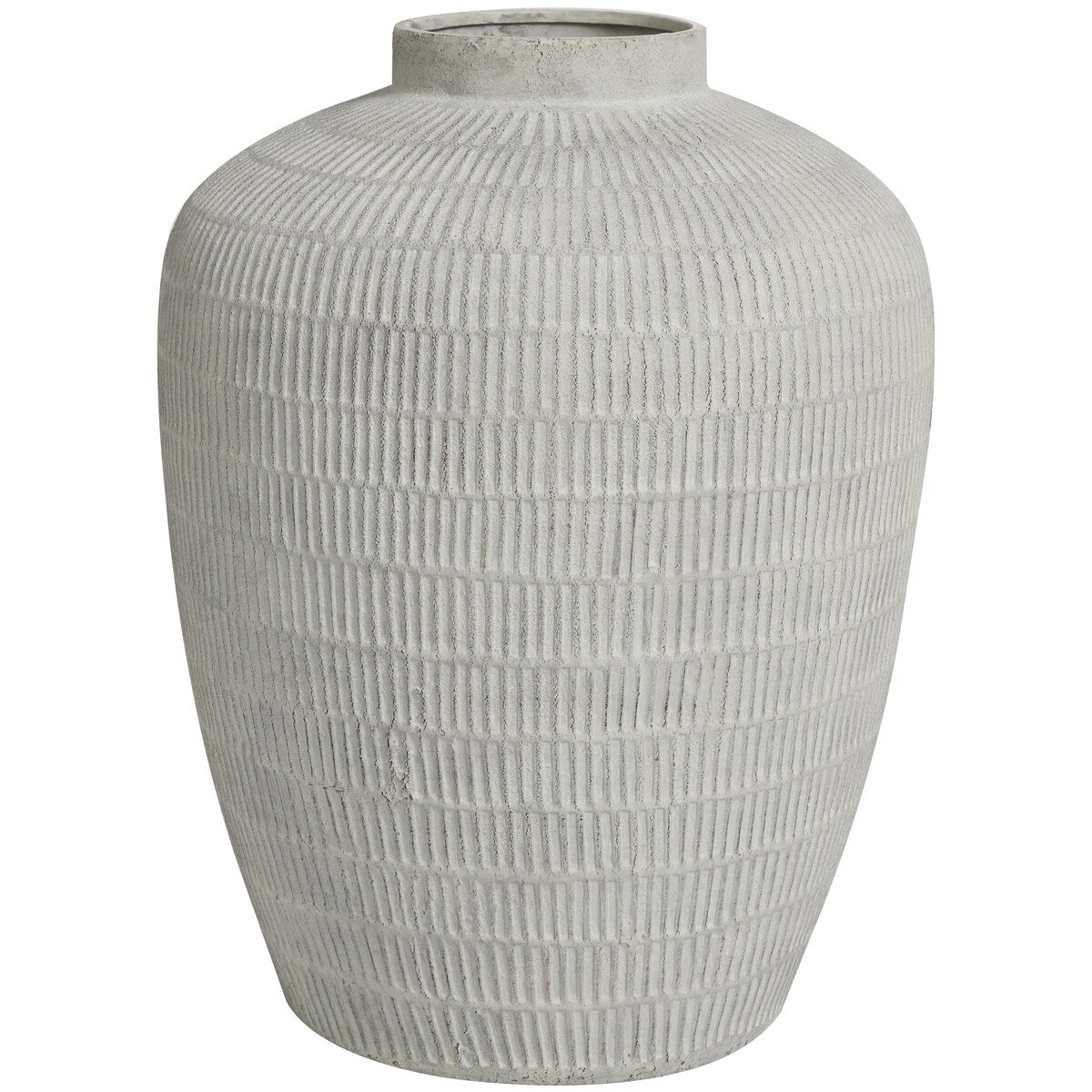 Ceramic Textured Decorative Vase with Linear Pattern - Cream - Roche River Decor