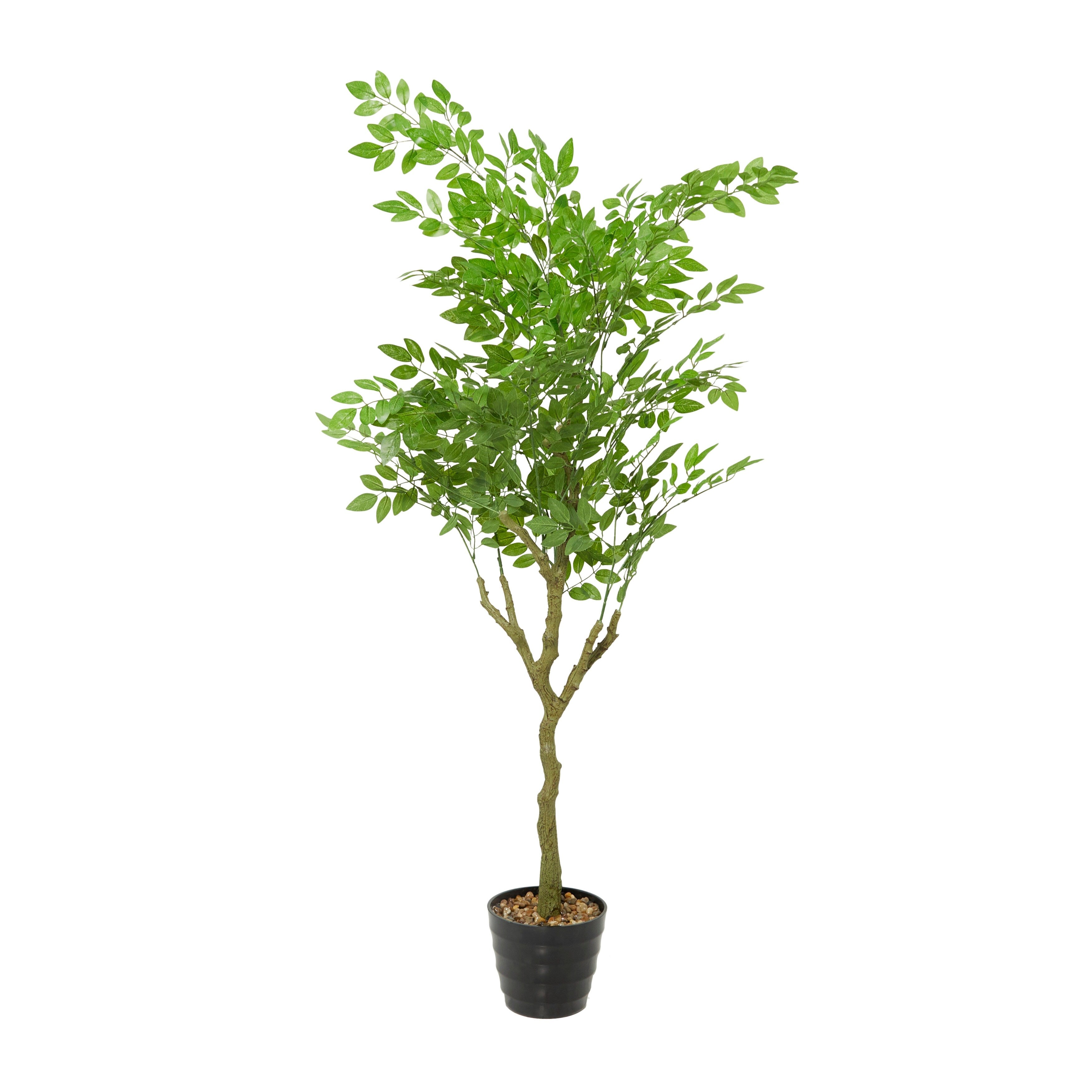 Green Faux Foliage Indoor Outdoor Weeping Fig Artificial Tree with Realistic Leaves and Black Melamine Pot - 39 x 39 x 61