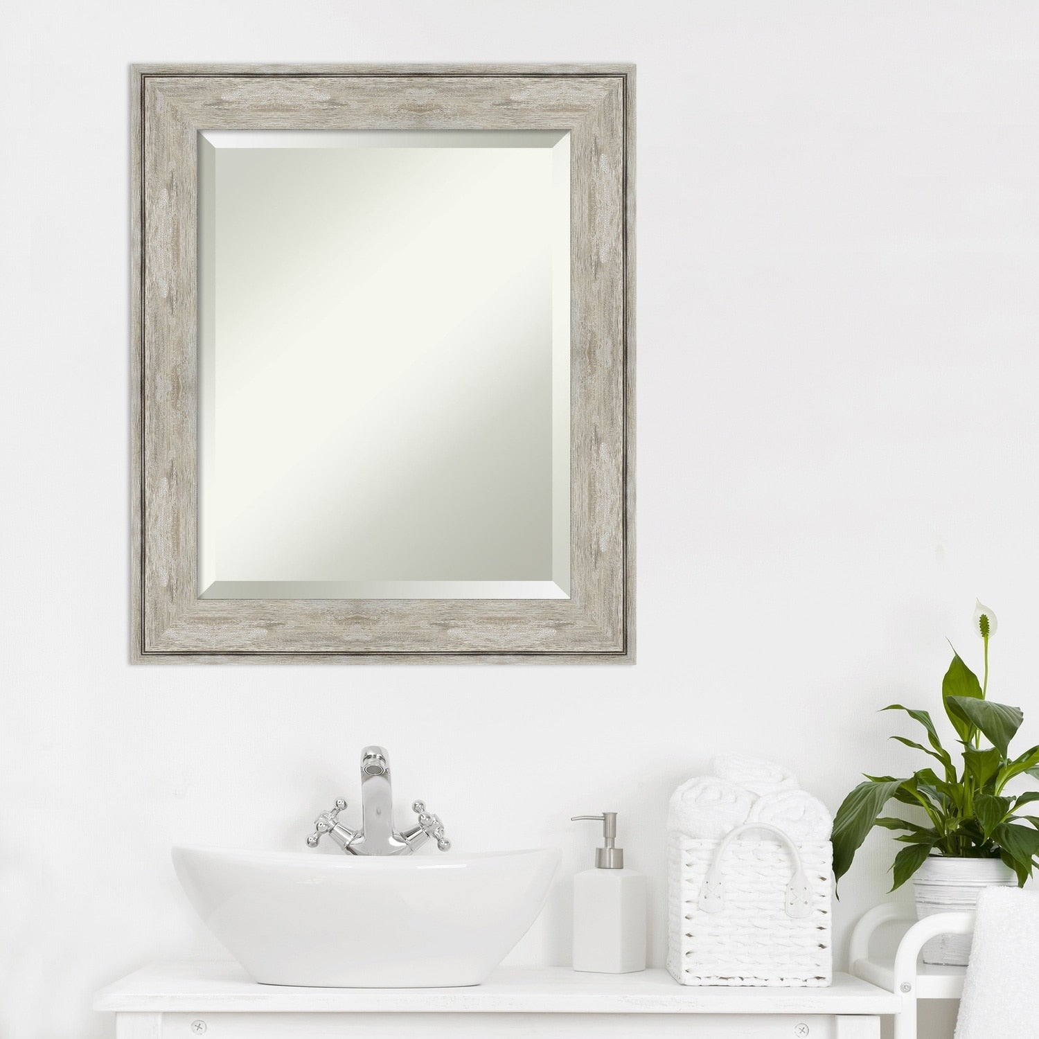 Beveled Bathroom Wall Mirror - Crackled Metallic Frame