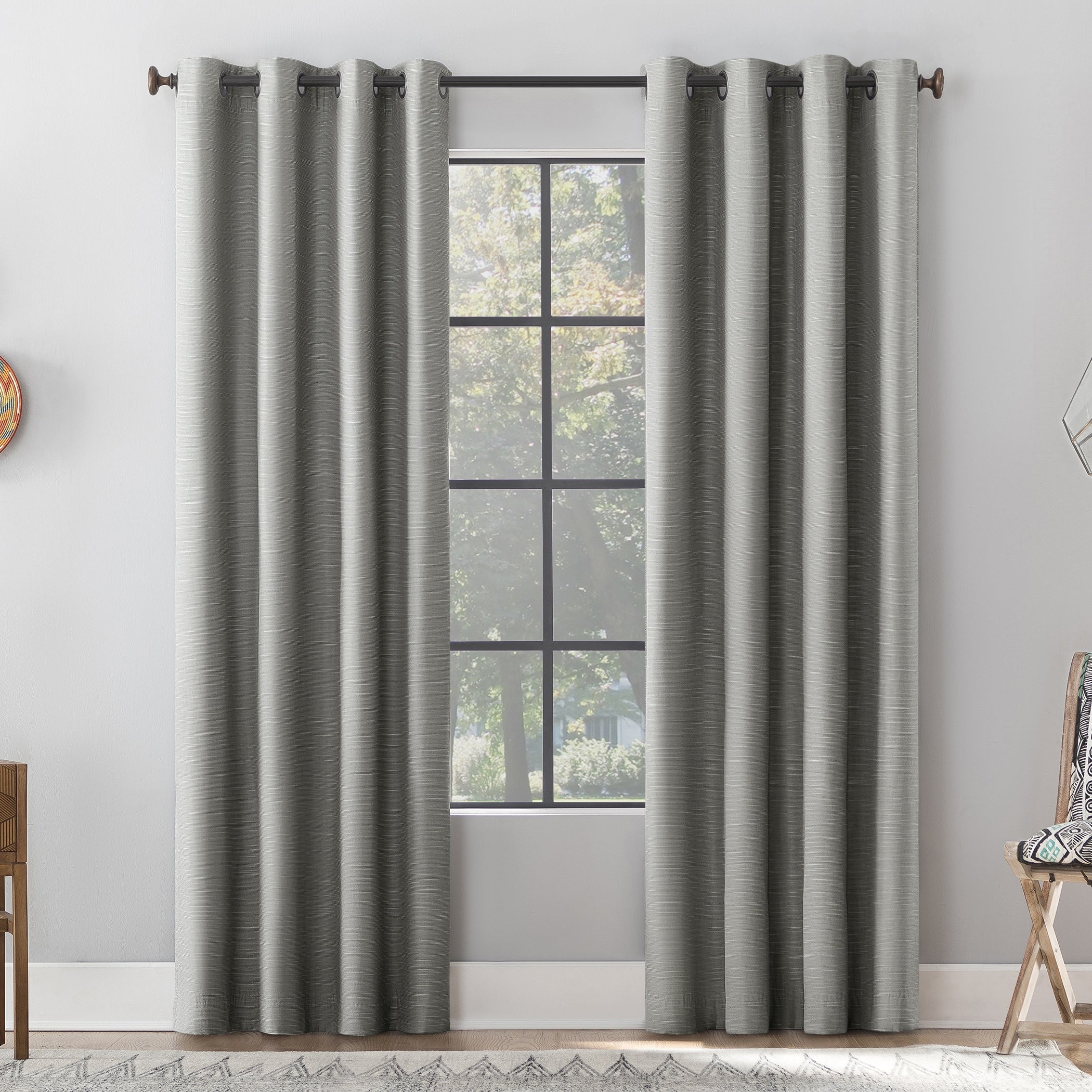 Archaeo Textured Linen Blend Total Blackout Grommet Top Curtain, Single Panel