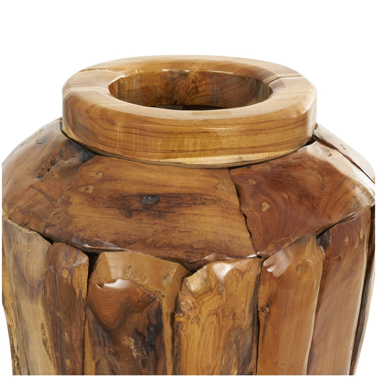 Teak Wood Handmade Floor Decorative Vase with Mosaic Live Edge Pieces - Brown - Roche River Decor