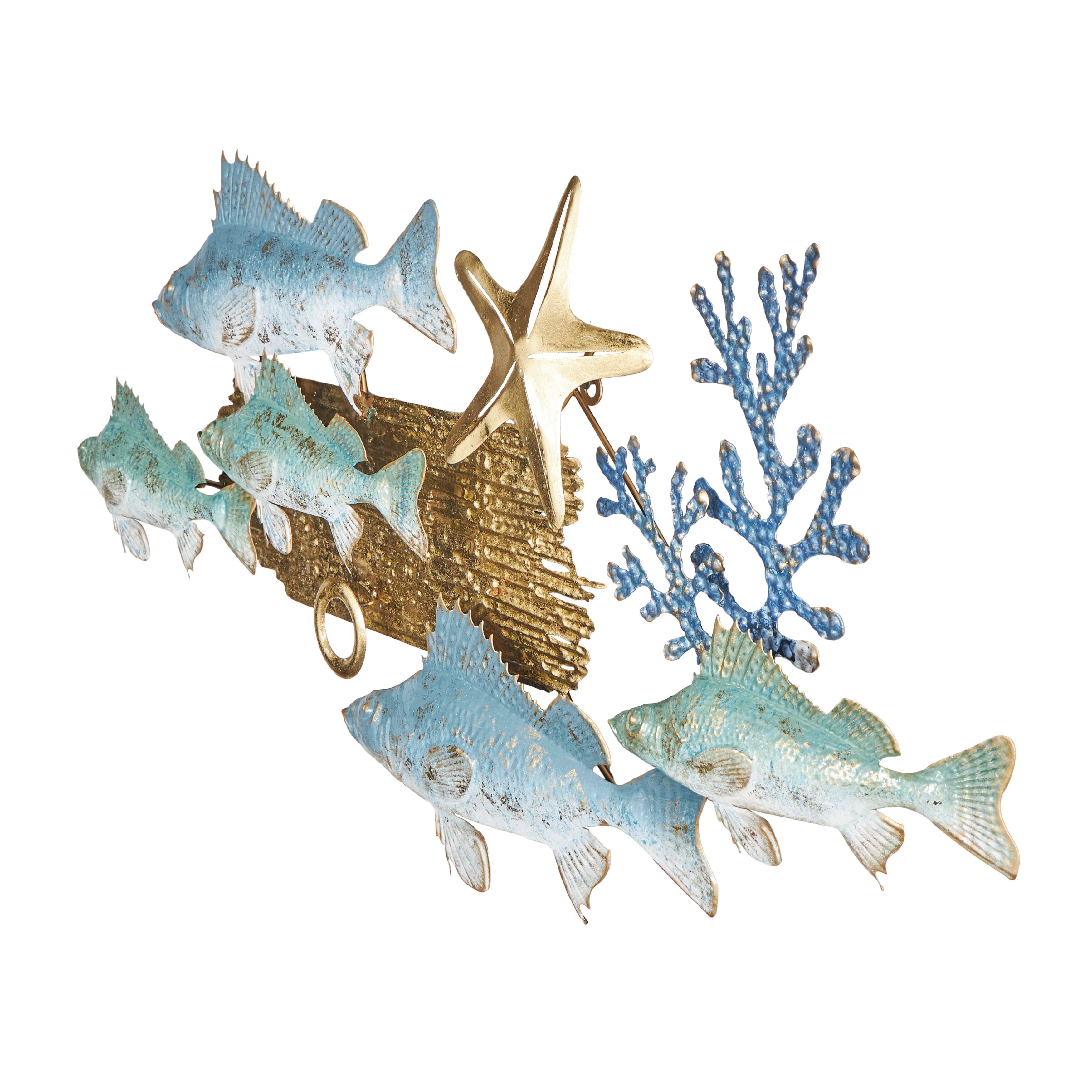 Metal Fish Wall Decor with Gold Accents - Blue - Roche River Decor