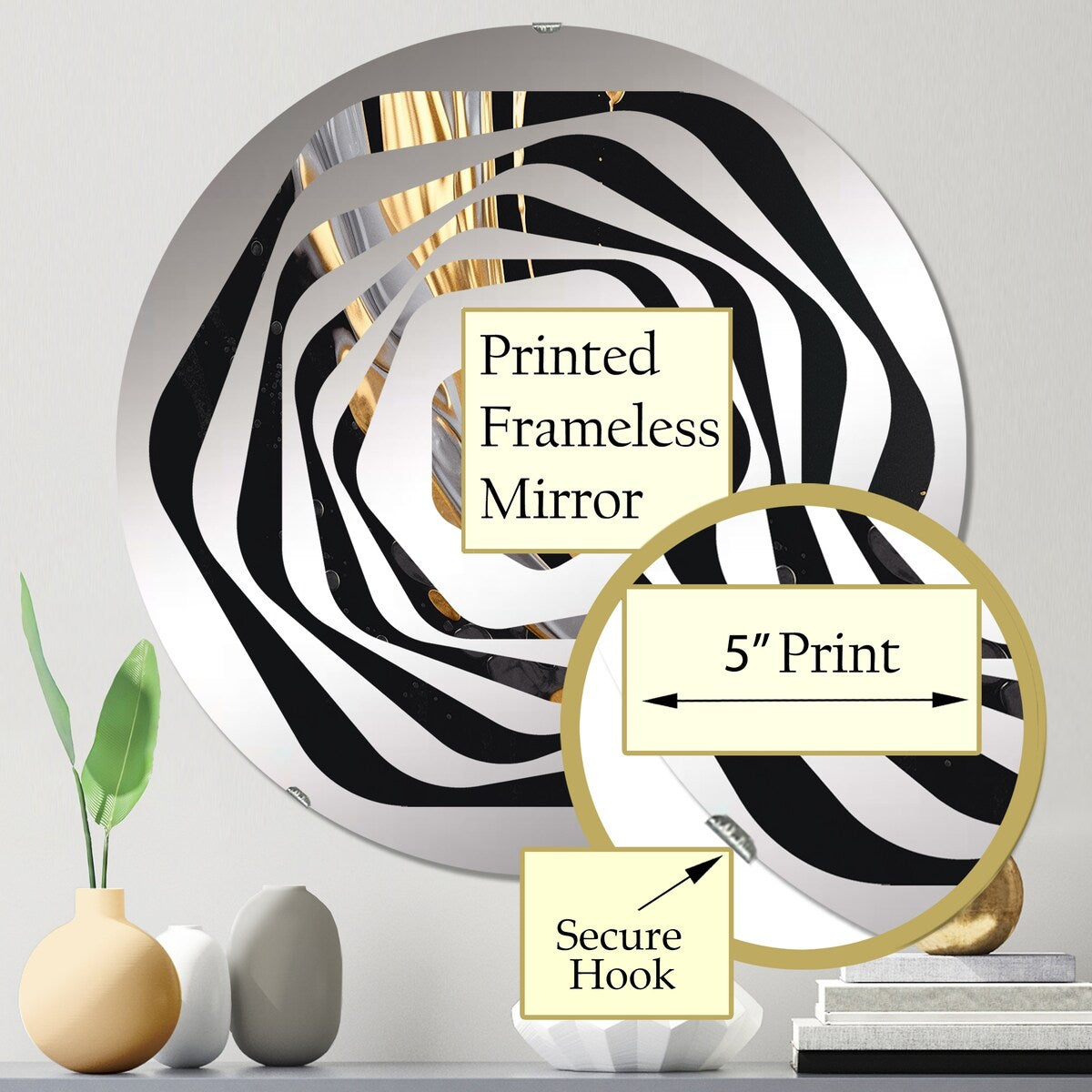 Designart Gold And Black Marble Medley I - Modern Abstract Marble Amorphe Decorative Mirror