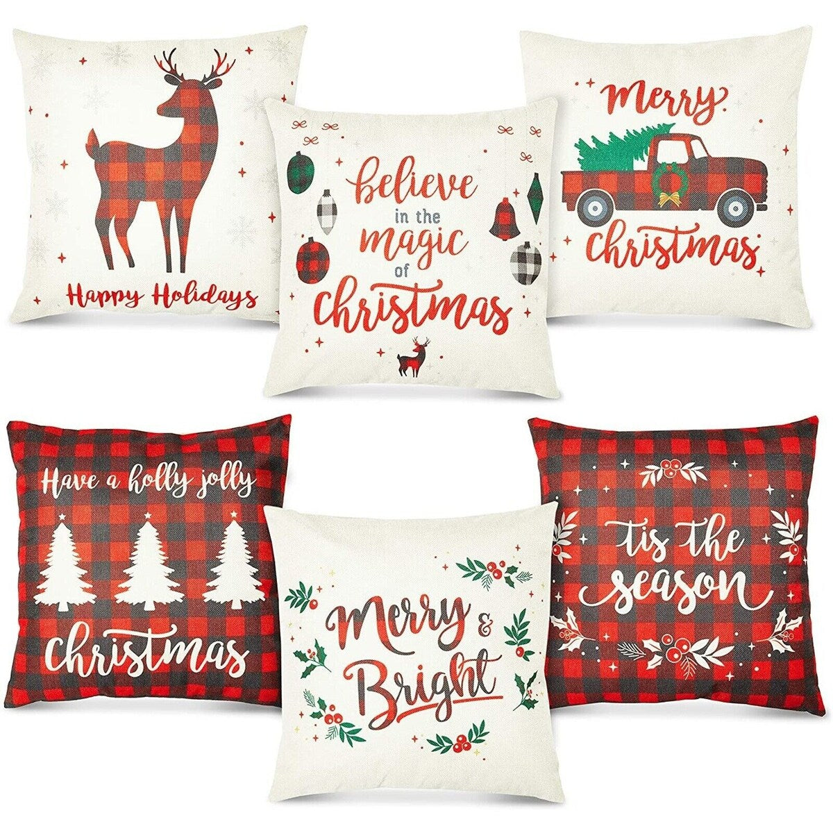 Set of 6 Christmas Throw Pillow Covers