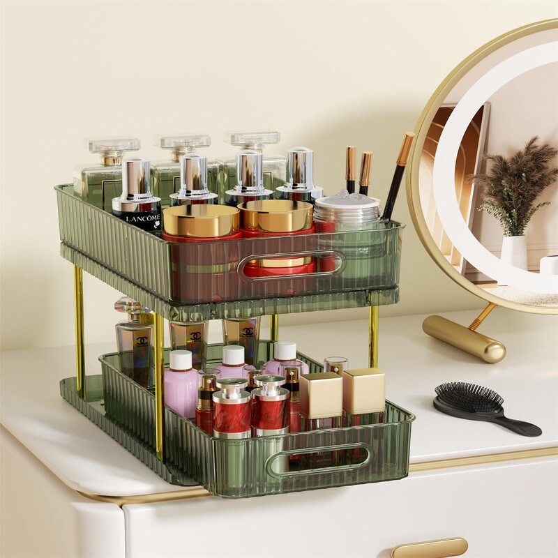 2-Tier Makeup and Skincare Organizers for Vanity, - 12.6D x 7.68W x 3.94H