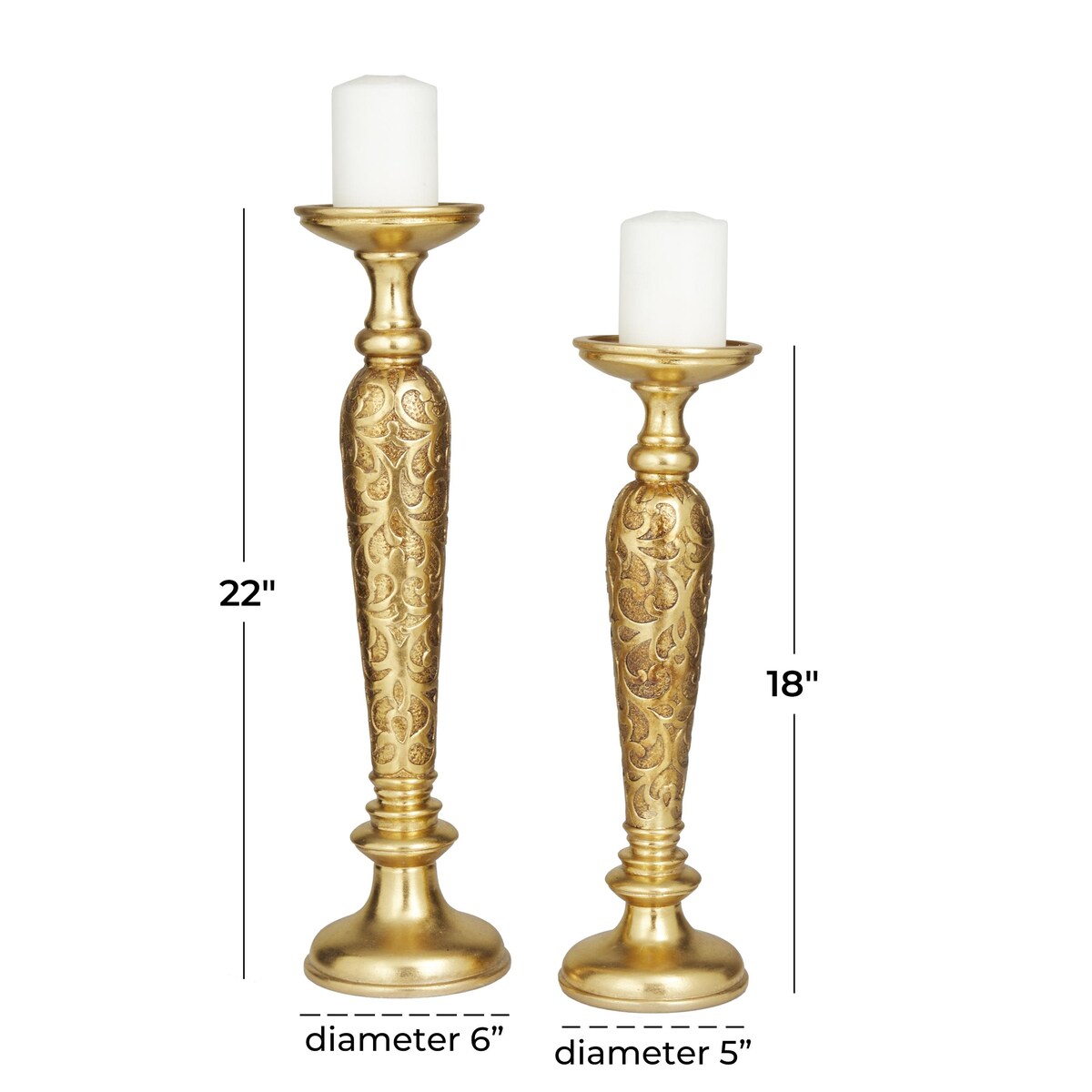 Polystone Pillar Decorative Candle Holder - Set of 2 Gold - Roche River Decor