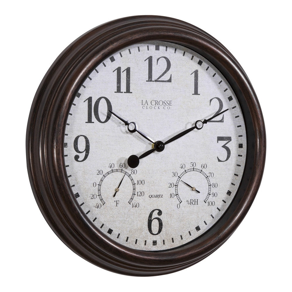 La Crosse Clock 15 Inch Indoor/Outdoor Wall Clock with Temperature and Humidity