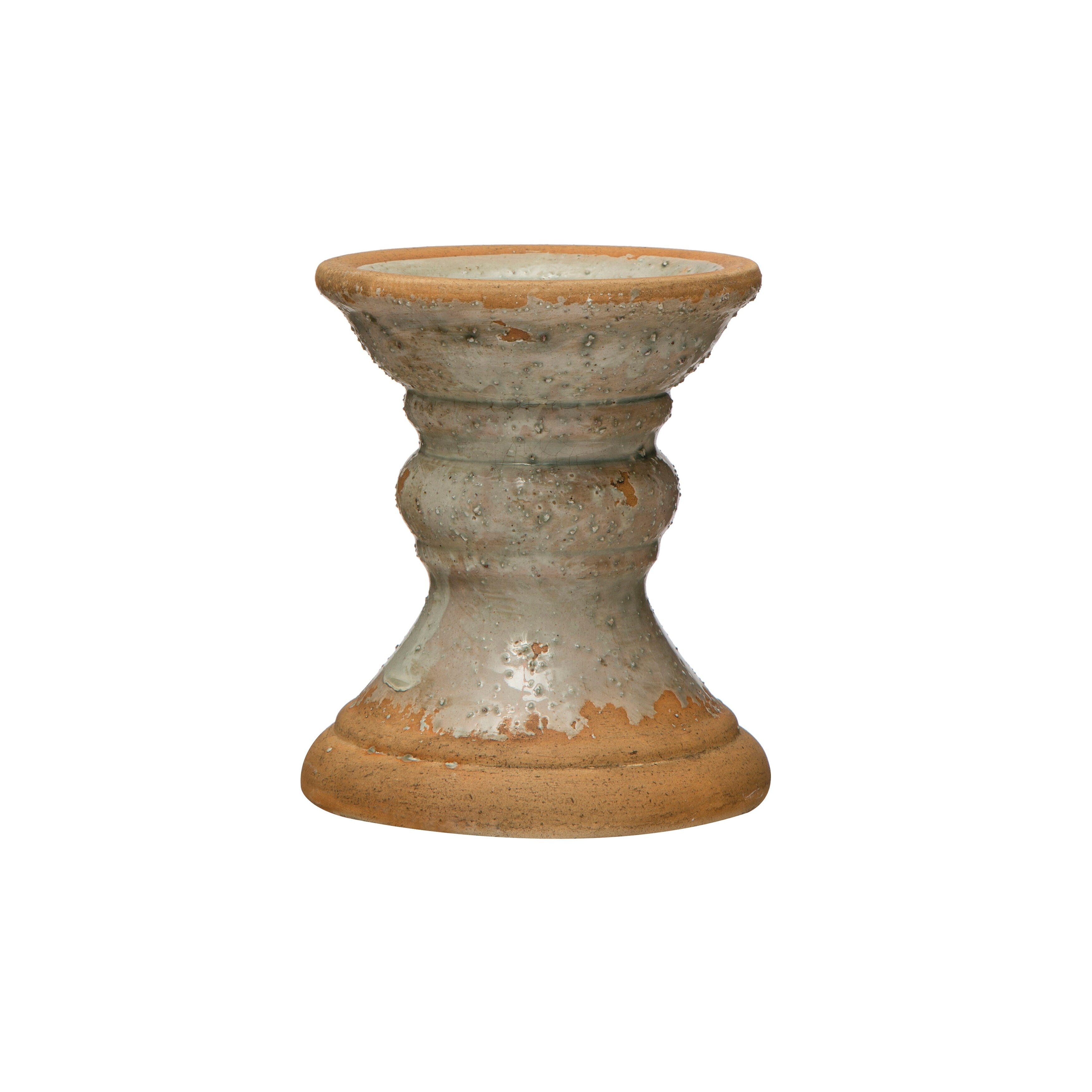 2-Tone Terracotta Pillar Candle Holder - 5.3L x 5.3W x 6.1H