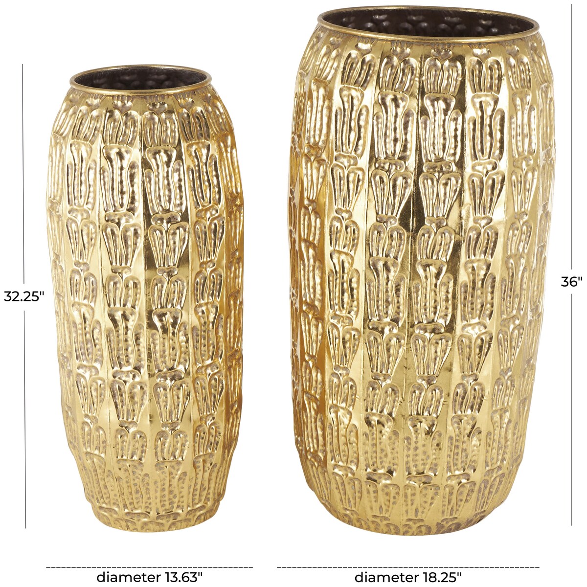 Metal Tall Decorative Vase with Grooved Patterns - Set of 2 Gold - Roche River Decor