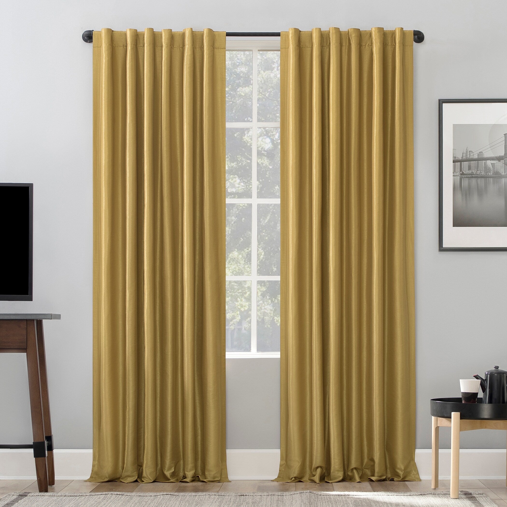 Sun Zero Evelina Faux Dupioni Silk Thermal Extreme Total Blackout Back Tab Curtain Panel, Single Panel