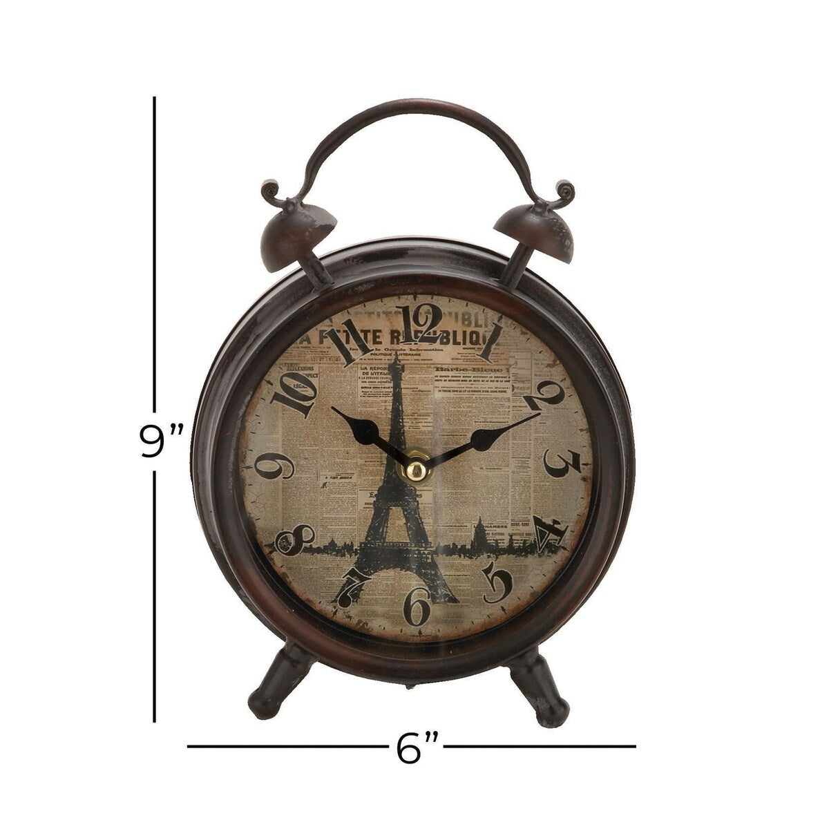 Metal Decorative Clock with Bell Style Top - Brown or Black - Roche River Decor