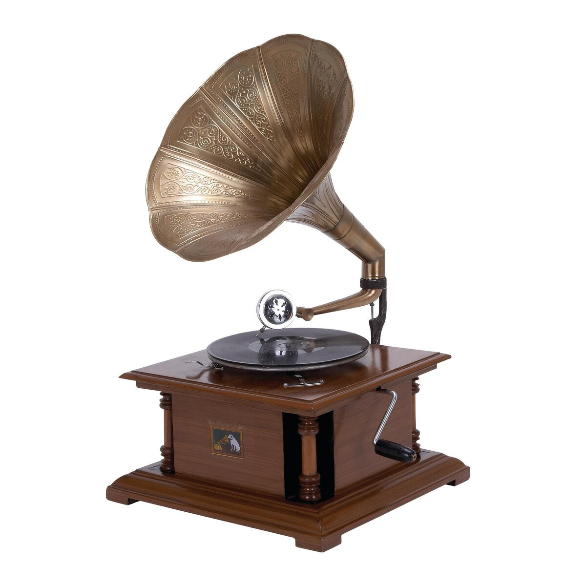 Wood Functional Gramophone with Record - Copper - Roche River Decor