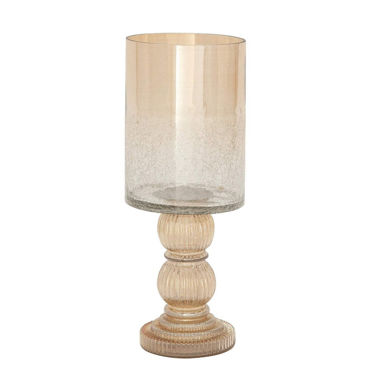 Glass Handmade Turned Style Pillar Hurricane Lamp with Smoked Glass Finish - Brass, Black, Gold, Brown - Roche River Decor