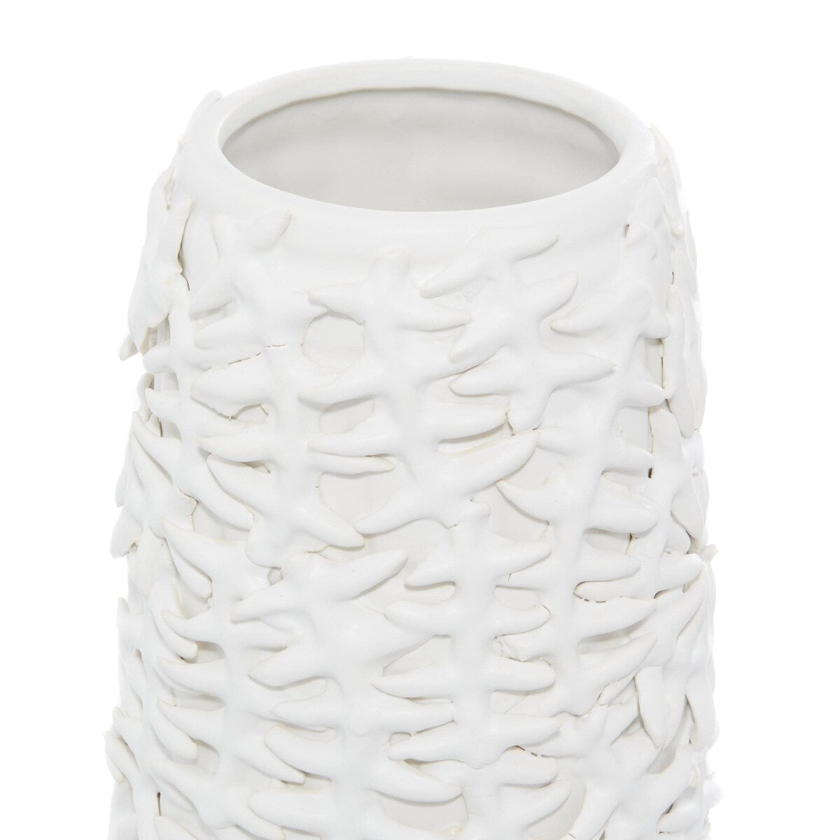 Ceramic Leaf Embossed Decorative Vase - White - Roche River Decor