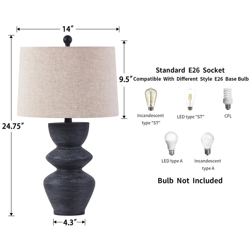 KAWOTI 24.75 inch Ceramic Table Lamp with Beige Lamp Shade - W14 * H24.75