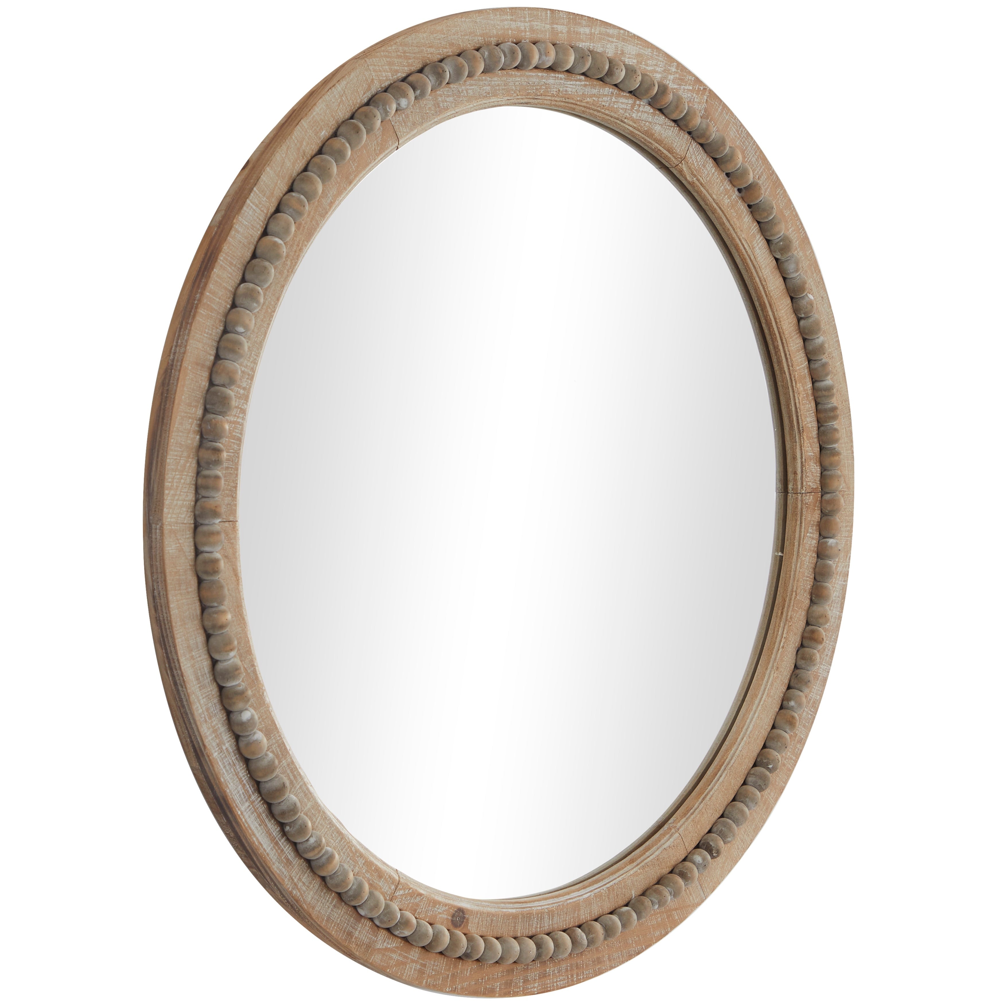 Wood Distressed Wall Mirror with Beaded Detailing - Light Brown or Brown - Roche River Decor