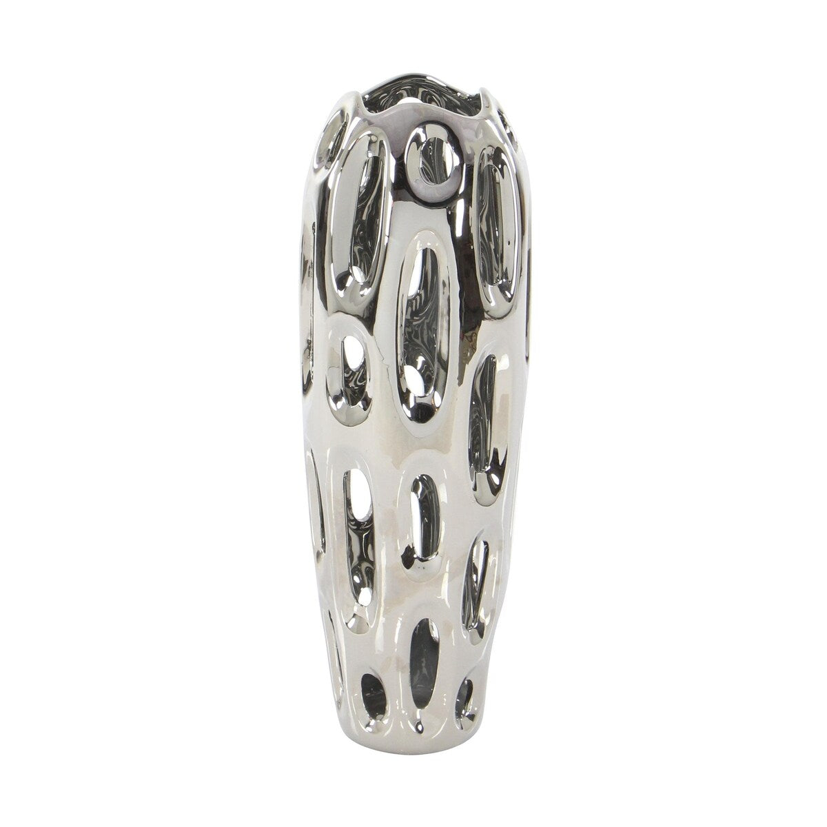 Ceramic Decorative Vase with Cut Out Designs - Silver - Roche River Decor