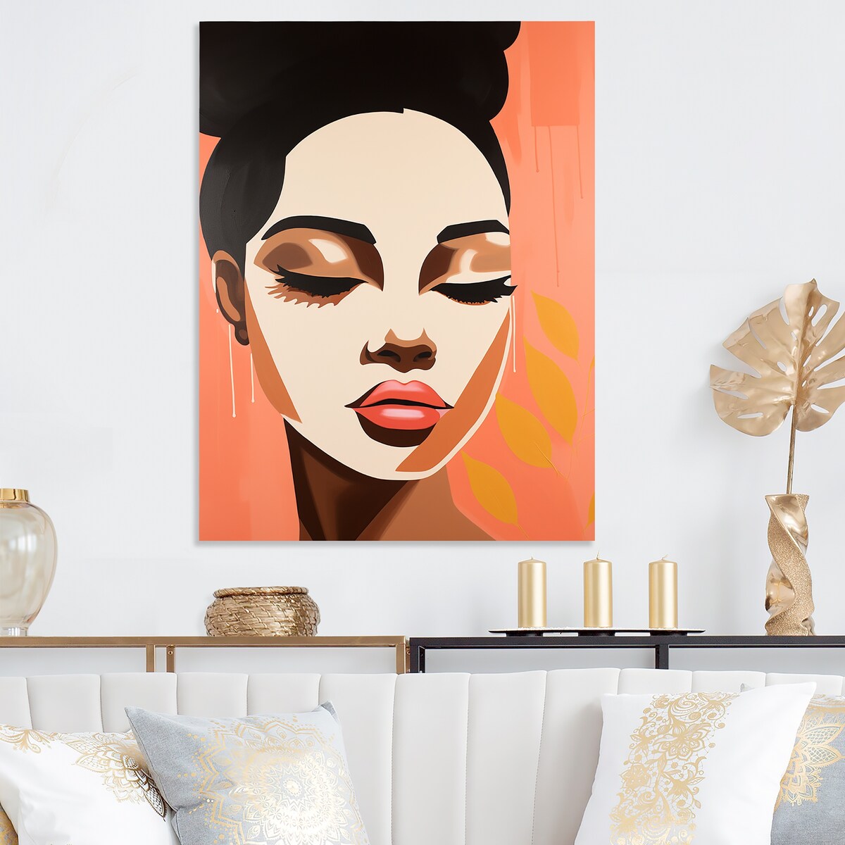 Designart Minimalism Pink And Black Woman Beauty III African American Woman Black Metal Art - Modern Metal Art Work